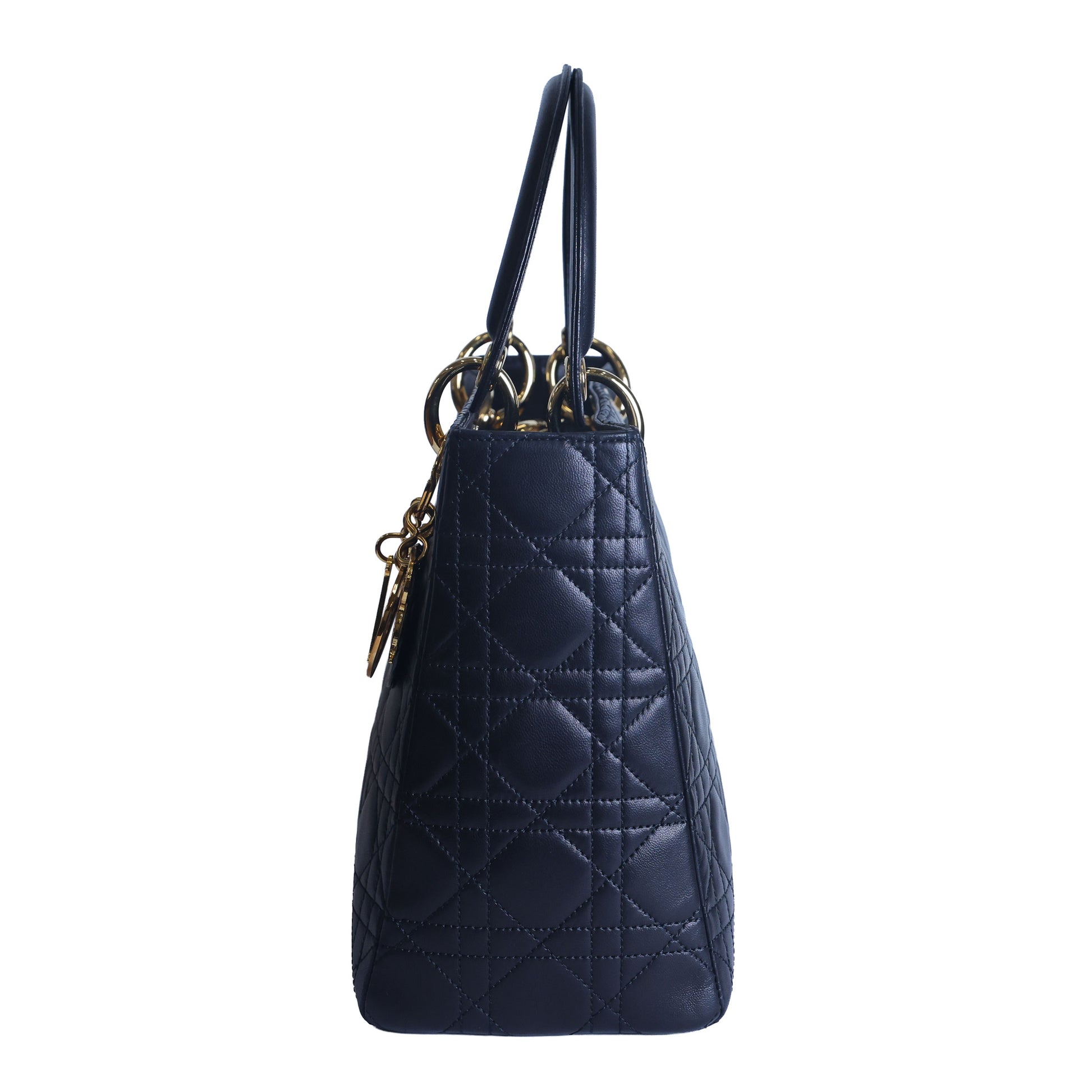 Preowned CHRISTIAN DIOR Lady Dior Cannage Leather Gold Hardware Black Medium | Luxe Again Maison