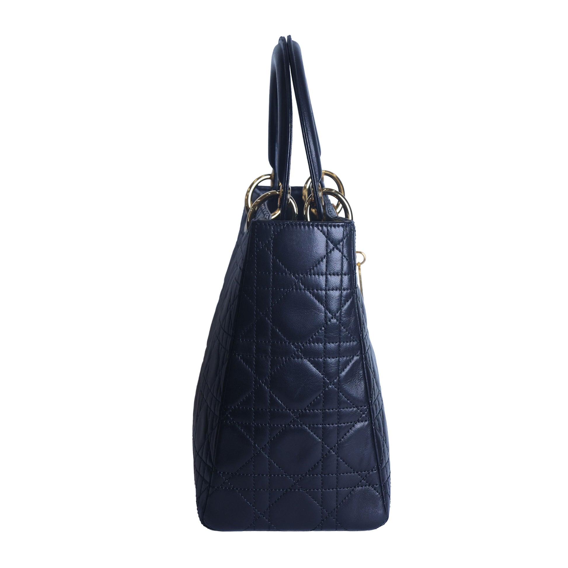 Preowned CHRISTIAN DIOR Lady Dior Cannage Leather Gold Hardware Black Medium | Luxe Again Maison