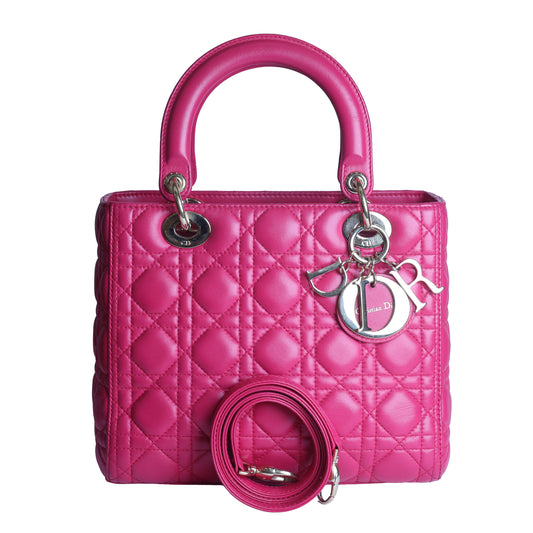 Preowned CHRISTIAN DIOR Lady Dior Cannage Leather Medium Pink | Luxe Again Maison