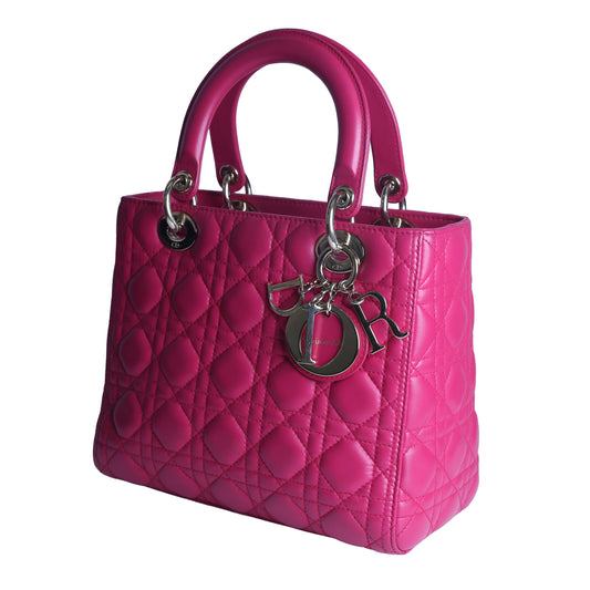 Preowned CHRISTIAN DIOR Lady Dior Cannage Leather Medium Pink | Luxe Again Maison