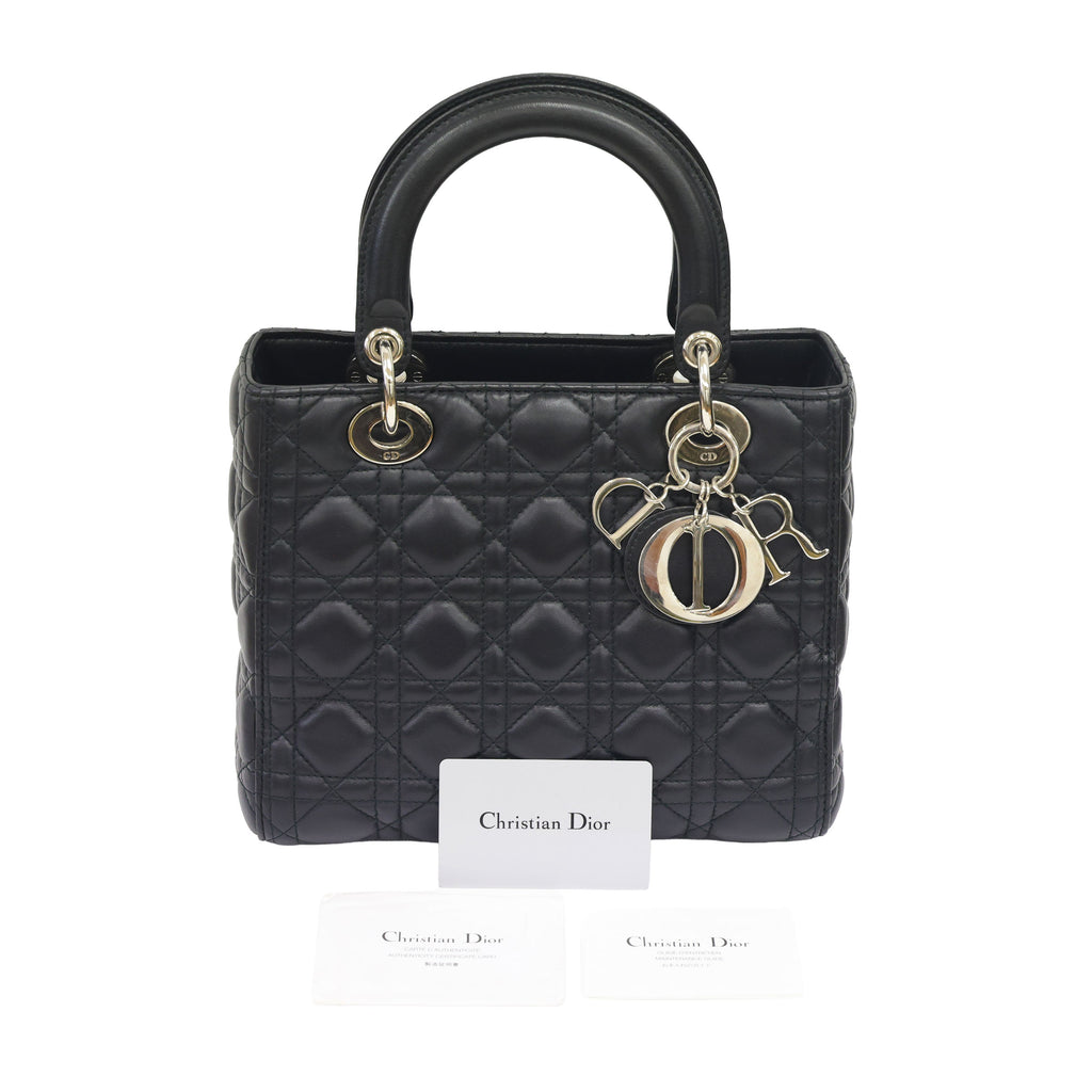 Preloved CHRISTIAN DIOR Lady Dior Cannage Leather Black w Silver Hardware Medium | Luxe Again Maison