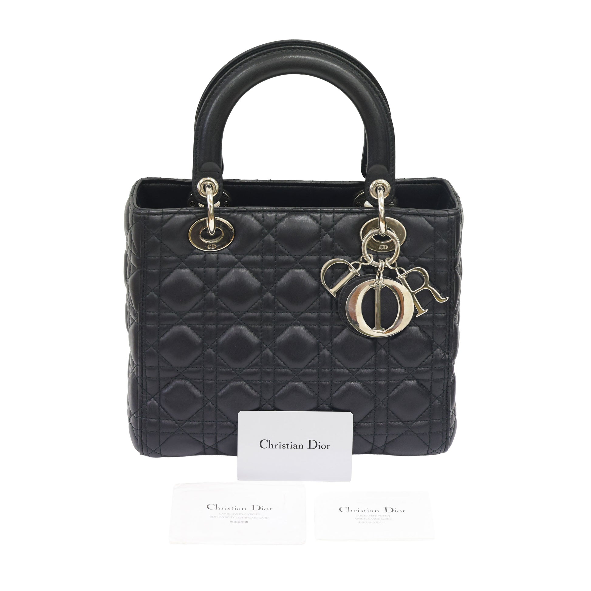 Preloved CHRISTIAN DIOR Lady Dior Cannage Leather Black w Silver Hardware Medium | Luxe Again Maison