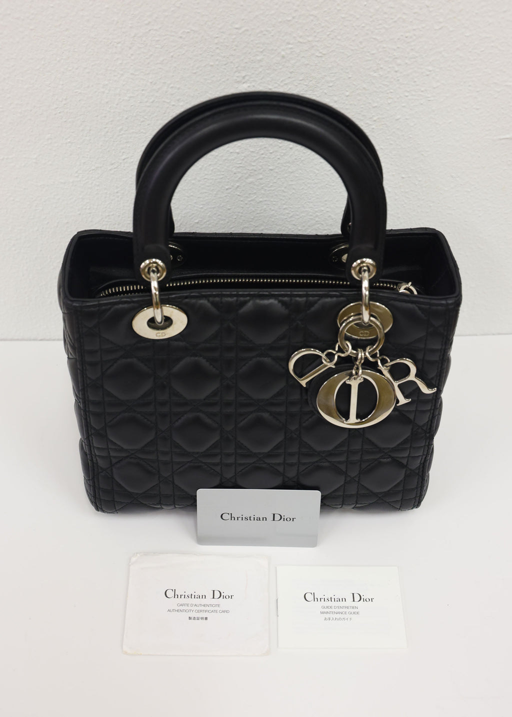 Preloved CHRISTIAN DIOR Lady Dior Cannage Leather Black w Silver Hardware Medium | Luxe Again Maison