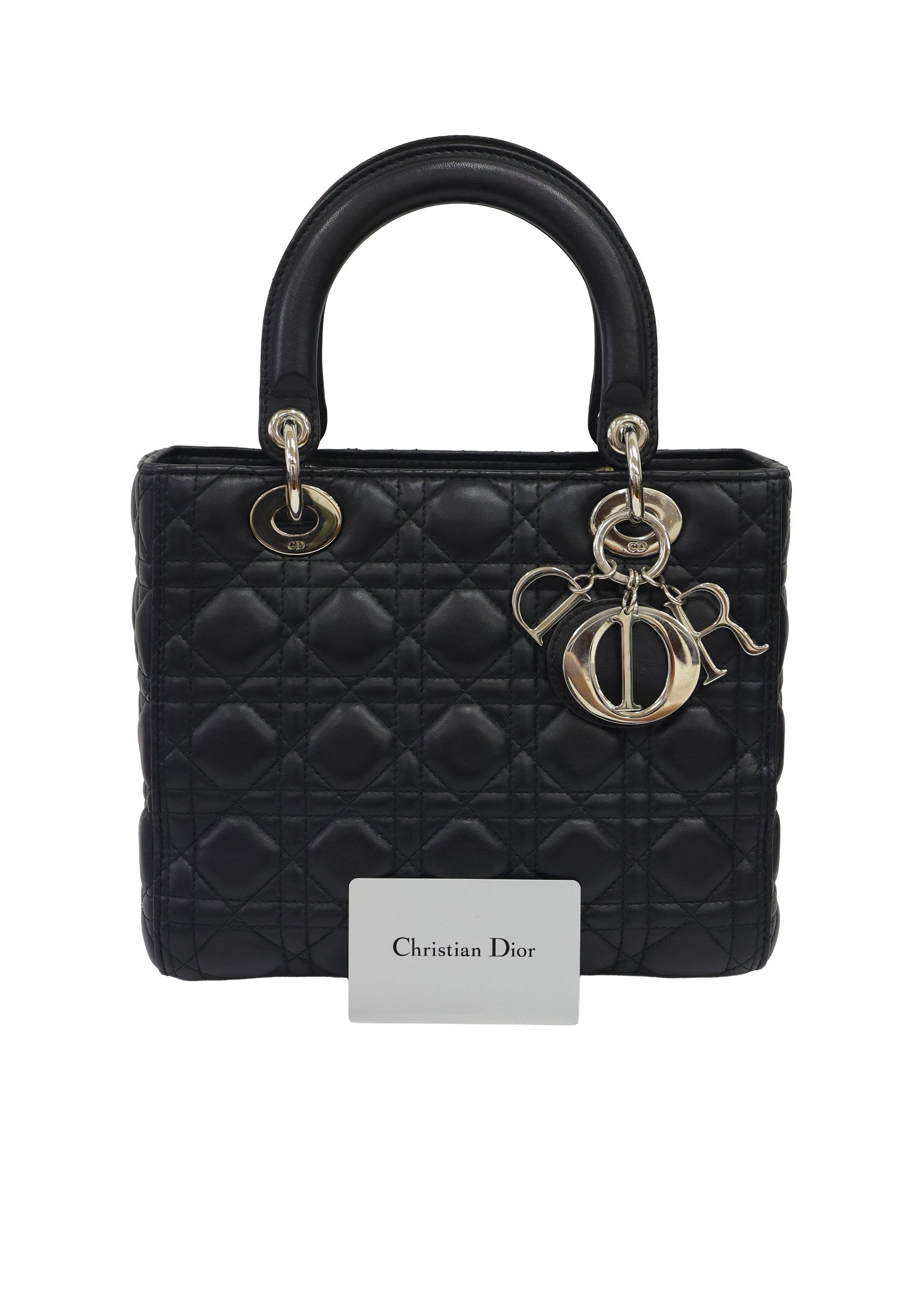 Preloved CHRISTIAN DIOR Lady Dior Cannage Leather Black w Silver Hardware Medium | Luxe Again Maison