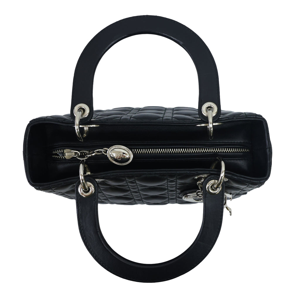 Preloved CHRISTIAN DIOR Lady Dior Cannage Leather Black w Silver Hardware Medium | Luxe Again Maison