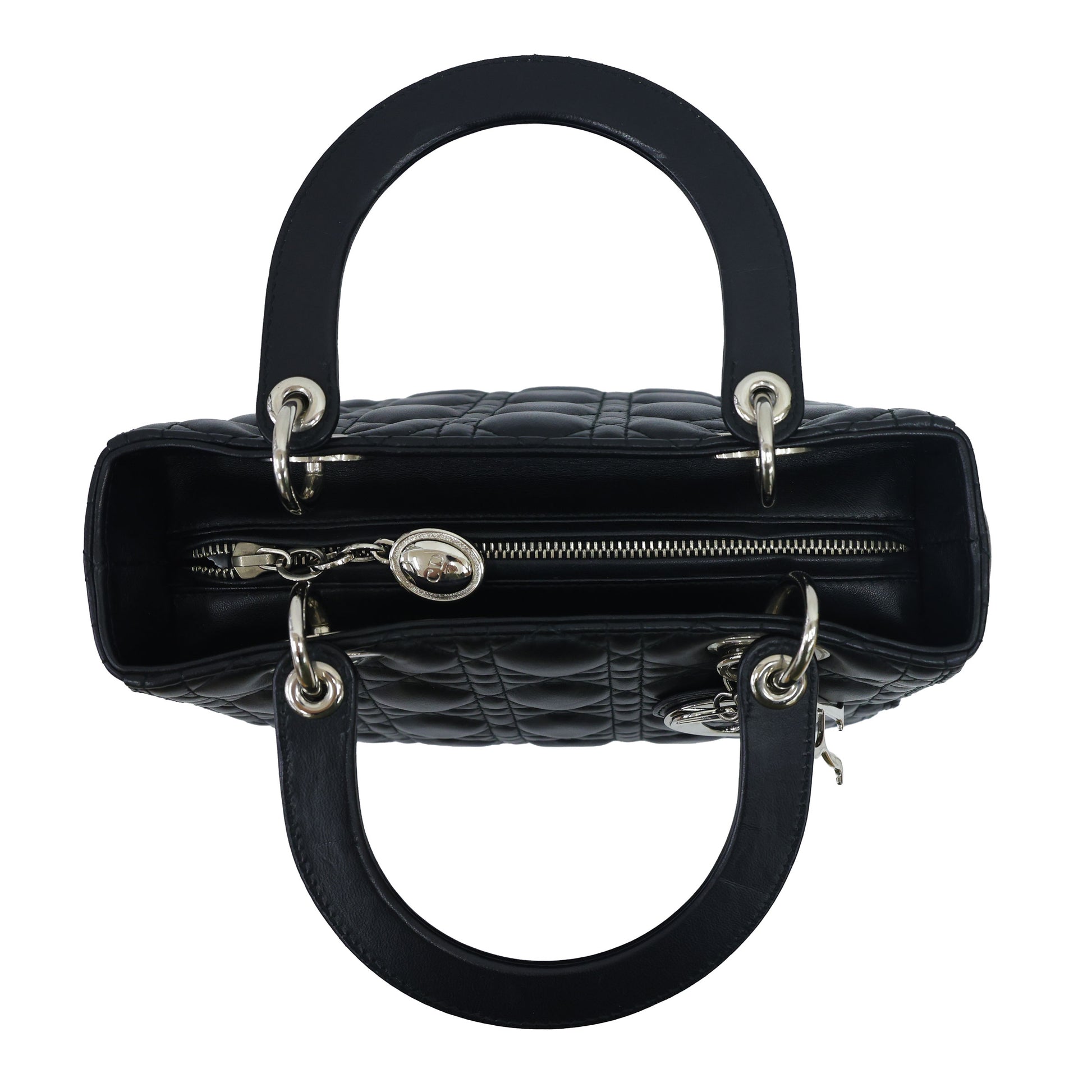 Preloved CHRISTIAN DIOR Lady Dior Cannage Leather Black w Silver Hardware Medium | Luxe Again Maison