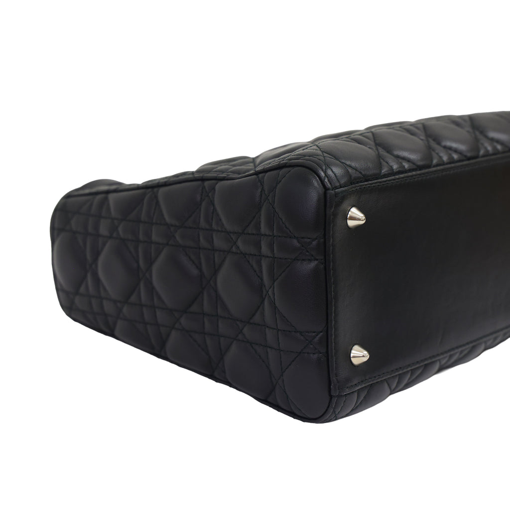 Preloved CHRISTIAN DIOR Lady Dior Cannage Leather Black w Silver Hardware Medium | Luxe Again Maison