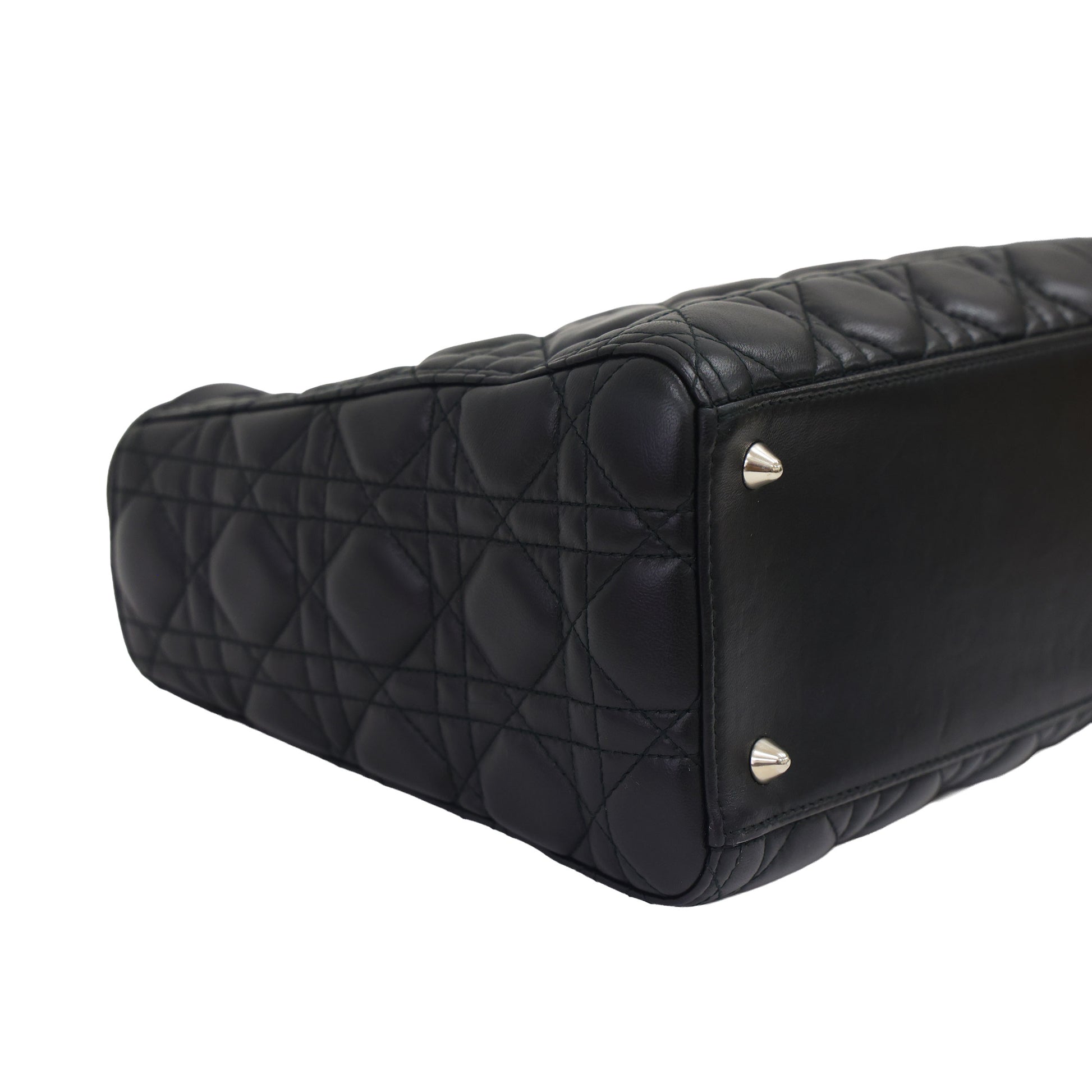Preloved CHRISTIAN DIOR Lady Dior Cannage Leather Black w Silver Hardware Medium | Luxe Again Maison