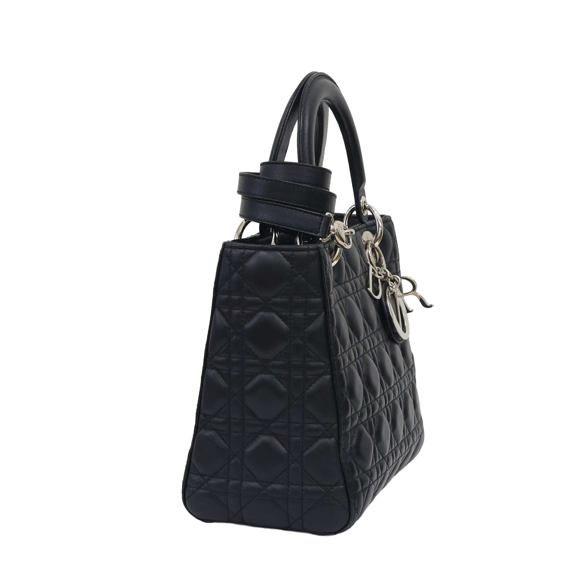 Preloved CHRISTIAN DIOR Lady Dior Cannage Leather Black w Silver Hardware Medium | Luxe Again Maison