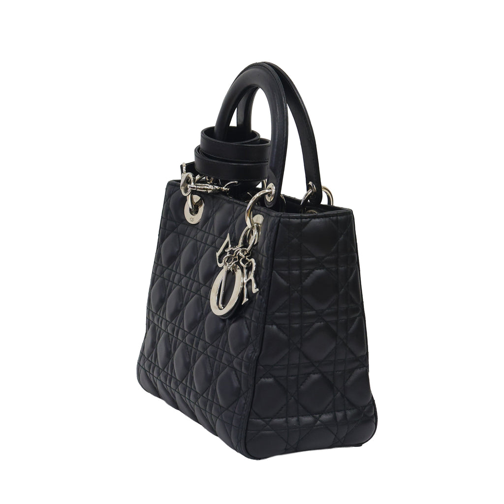 Preloved CHRISTIAN DIOR Lady Dior Cannage Leather Black w Silver Hardware Medium | Luxe Again Maison