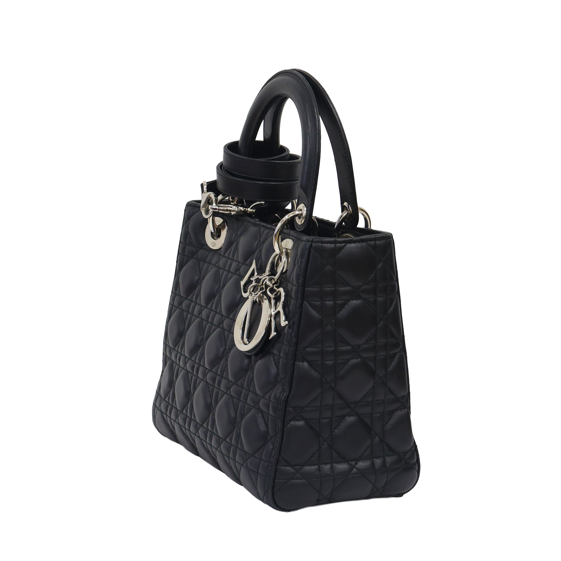Preloved CHRISTIAN DIOR Lady Dior Cannage Leather Black w Silver Hardware Medium | Luxe Again Maison
