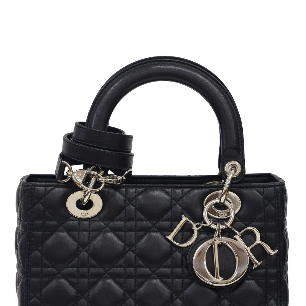 Preloved CHRISTIAN DIOR Lady Dior Cannage Leather Black w Silver Hardware Medium | Luxe Again Maison