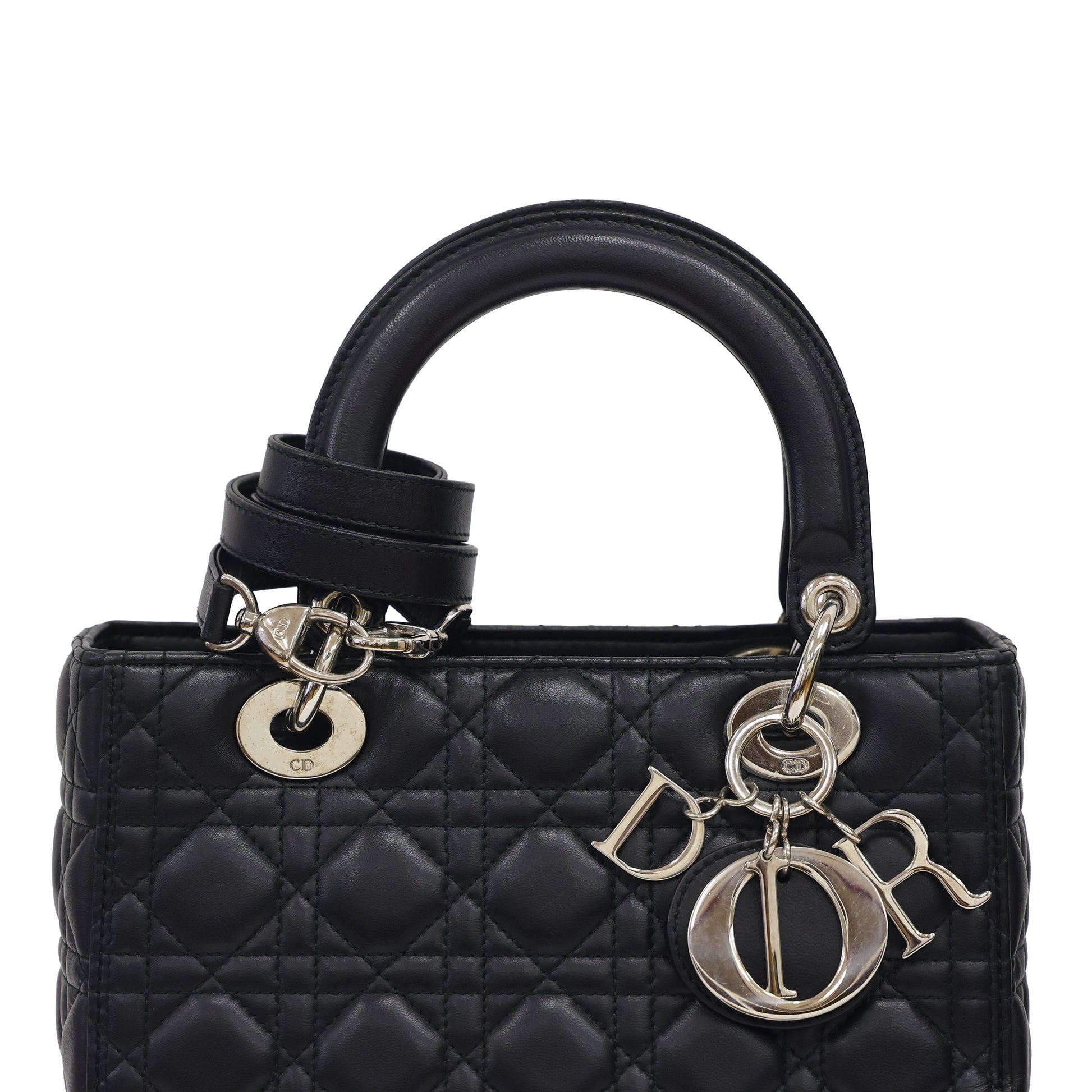 Preloved CHRISTIAN DIOR Lady Dior Cannage Leather Black w Silver Hardware Medium | Luxe Again Maison