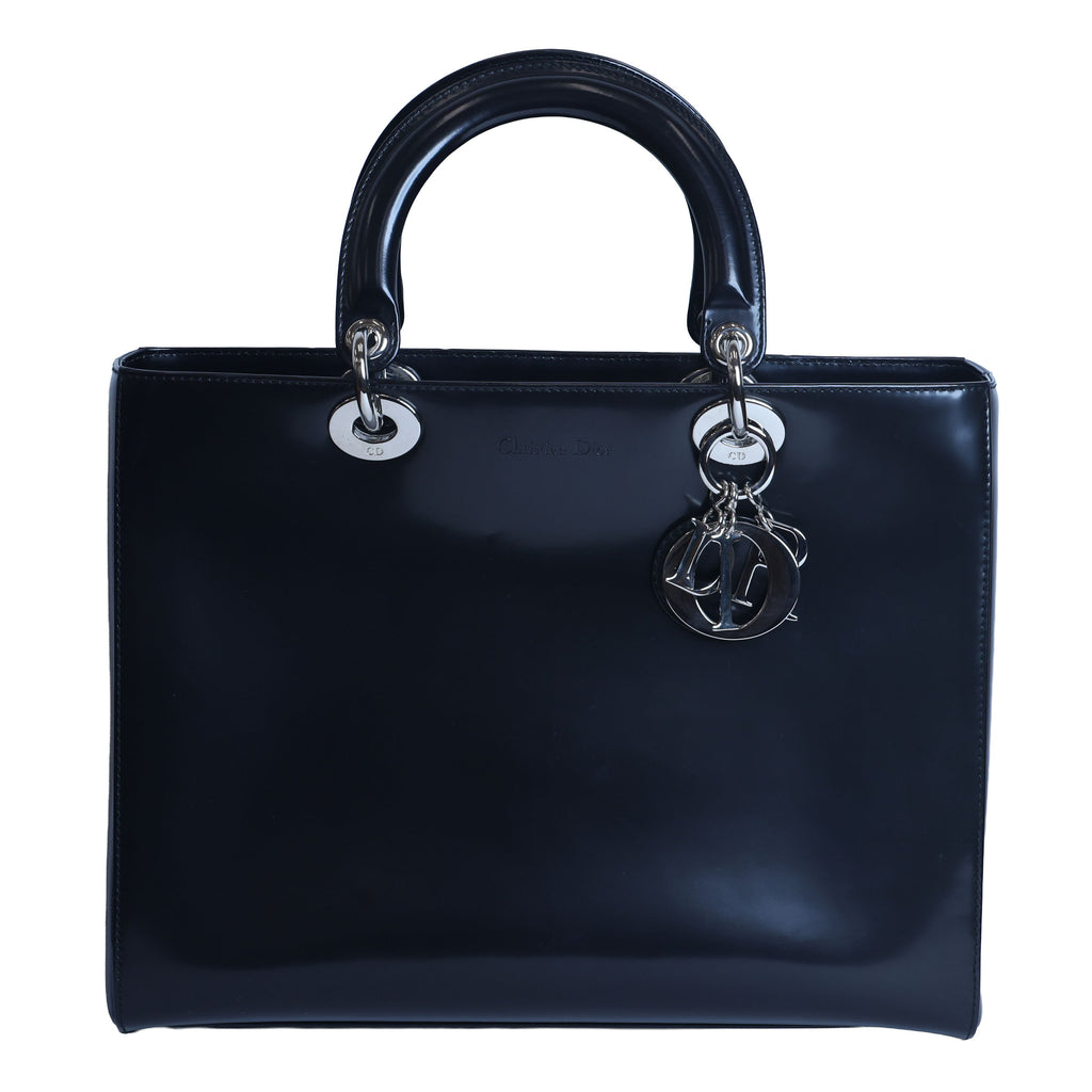 Preloved CHRISTIAN DIOR Lady Dior Patent Leather Black Large | Luxe Again Maison