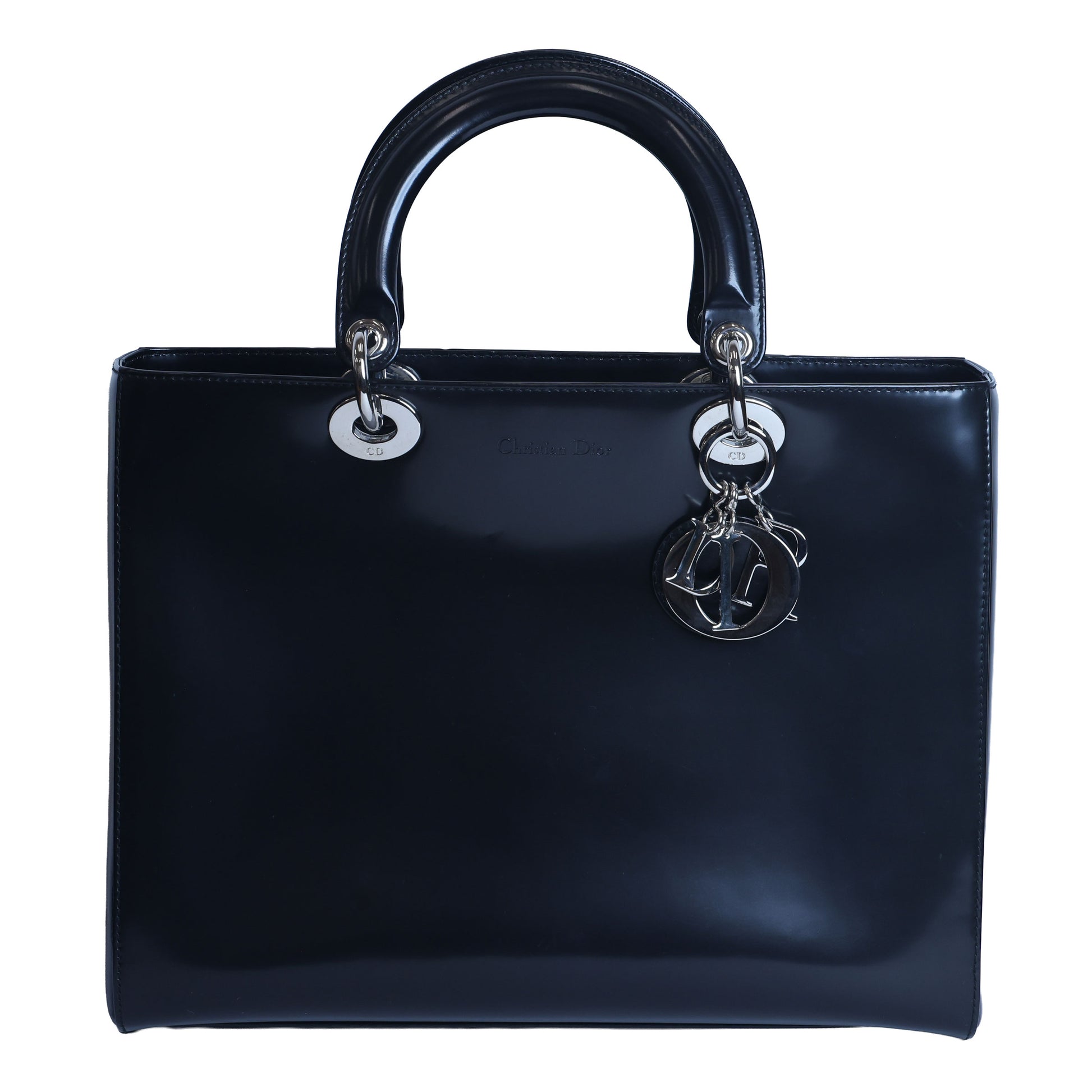 Preloved CHRISTIAN DIOR Lady Dior Patent Leather Black Large | Luxe Again Maison