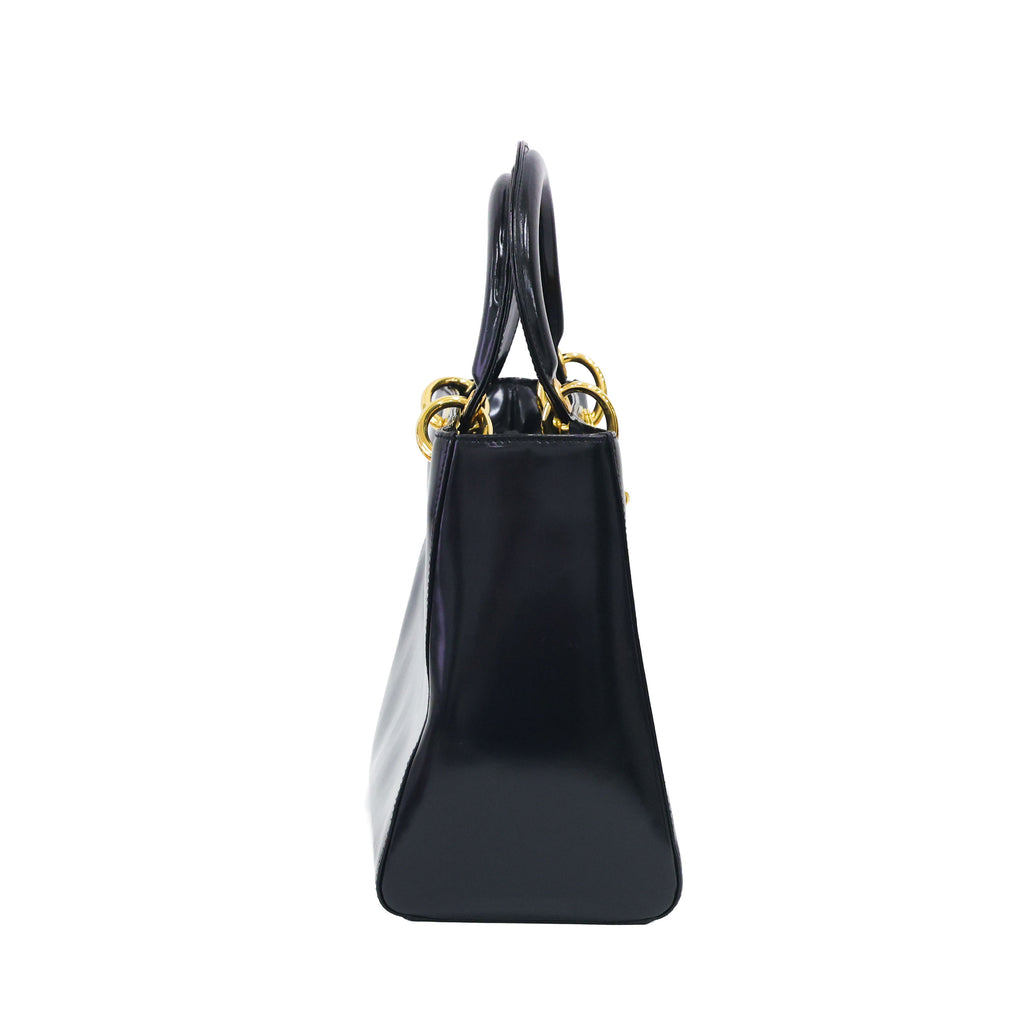 Preloved CHRISTIAN DIOR Lady Dior Patent Leather Black Medium Bag | Luxe Again Maison