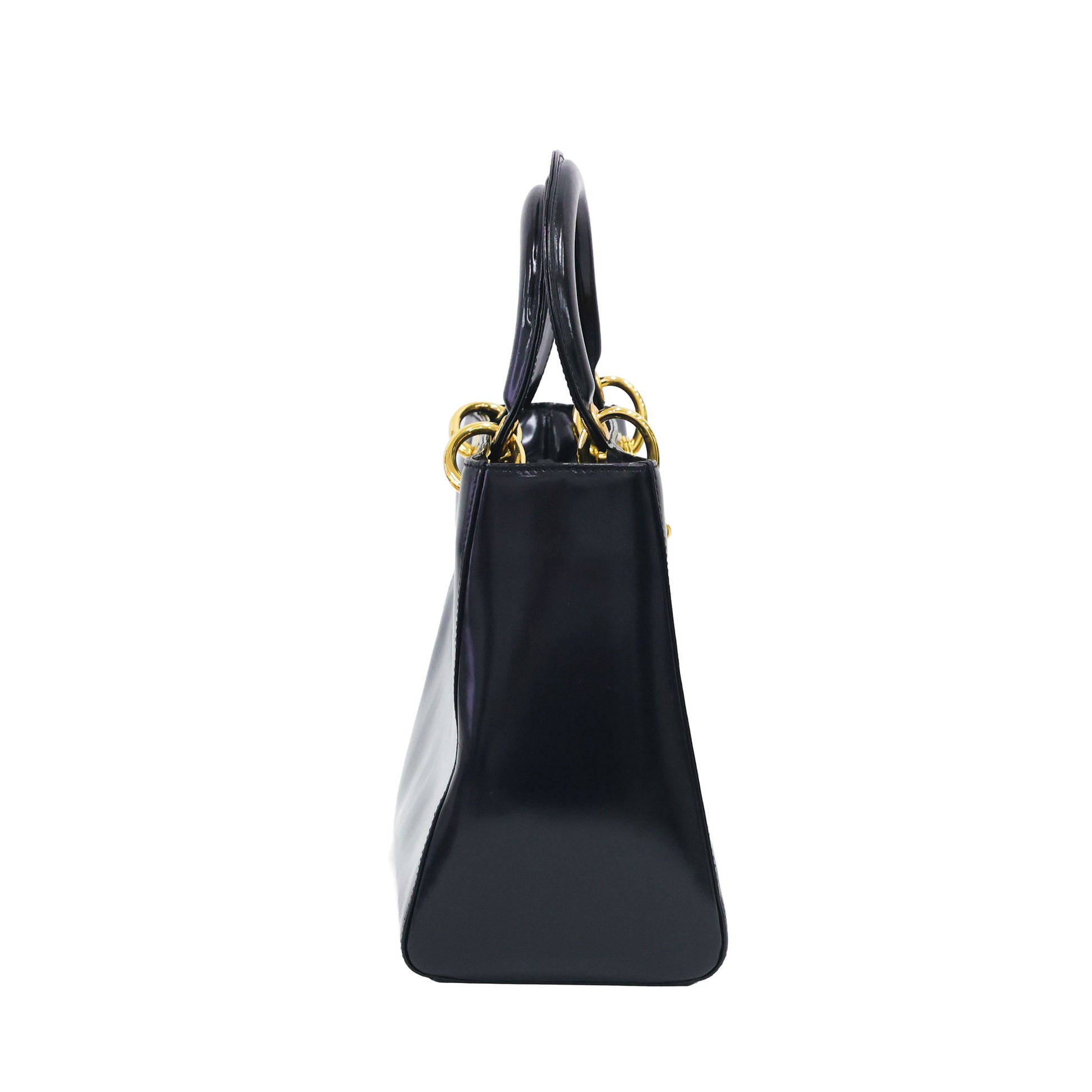 Preloved CHRISTIAN DIOR Lady Dior Patent Leather Black Medium Bag | Luxe Again Maison