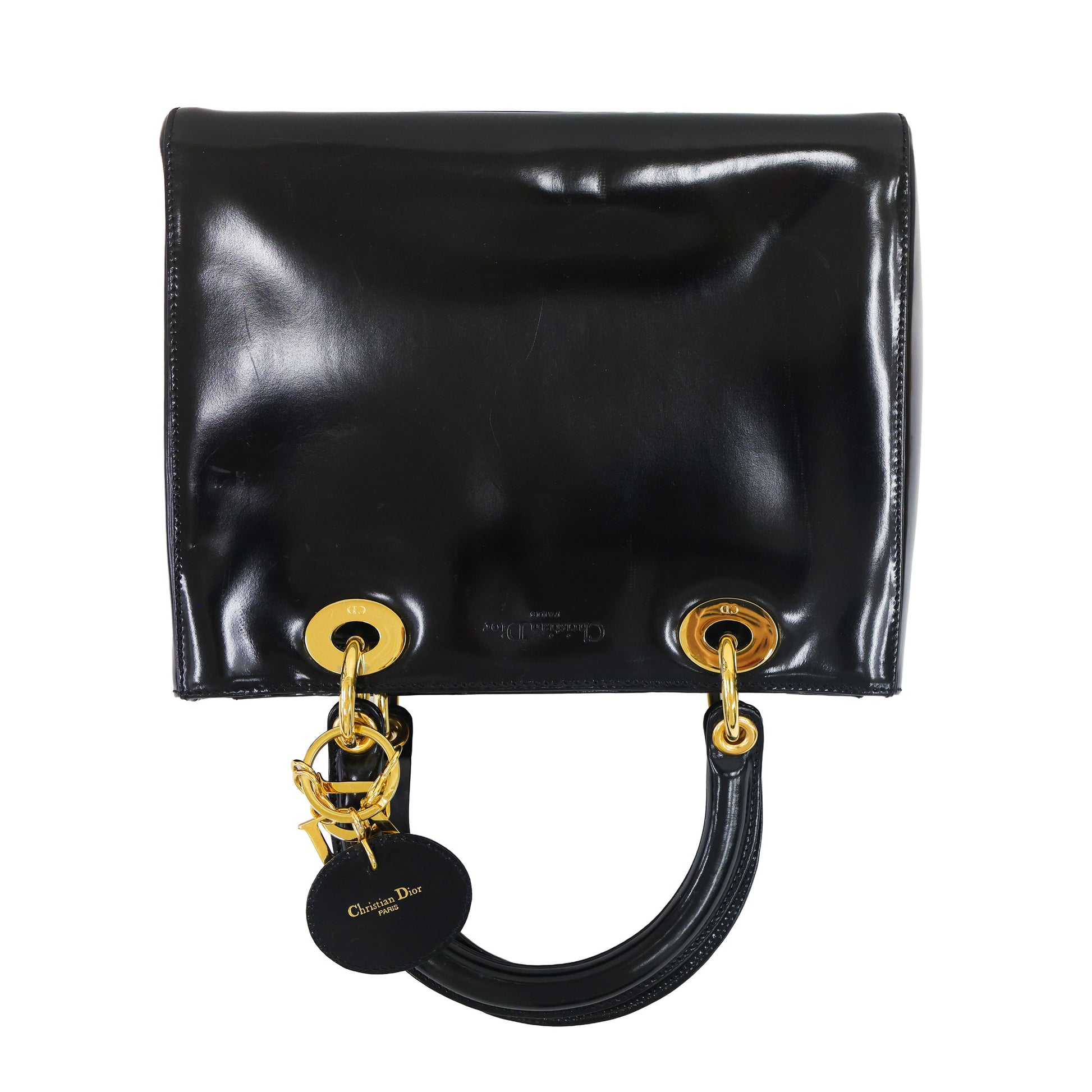 Preloved CHRISTIAN DIOR Lady Dior Patent Leather Black Medium Bag | Luxe Again Maison