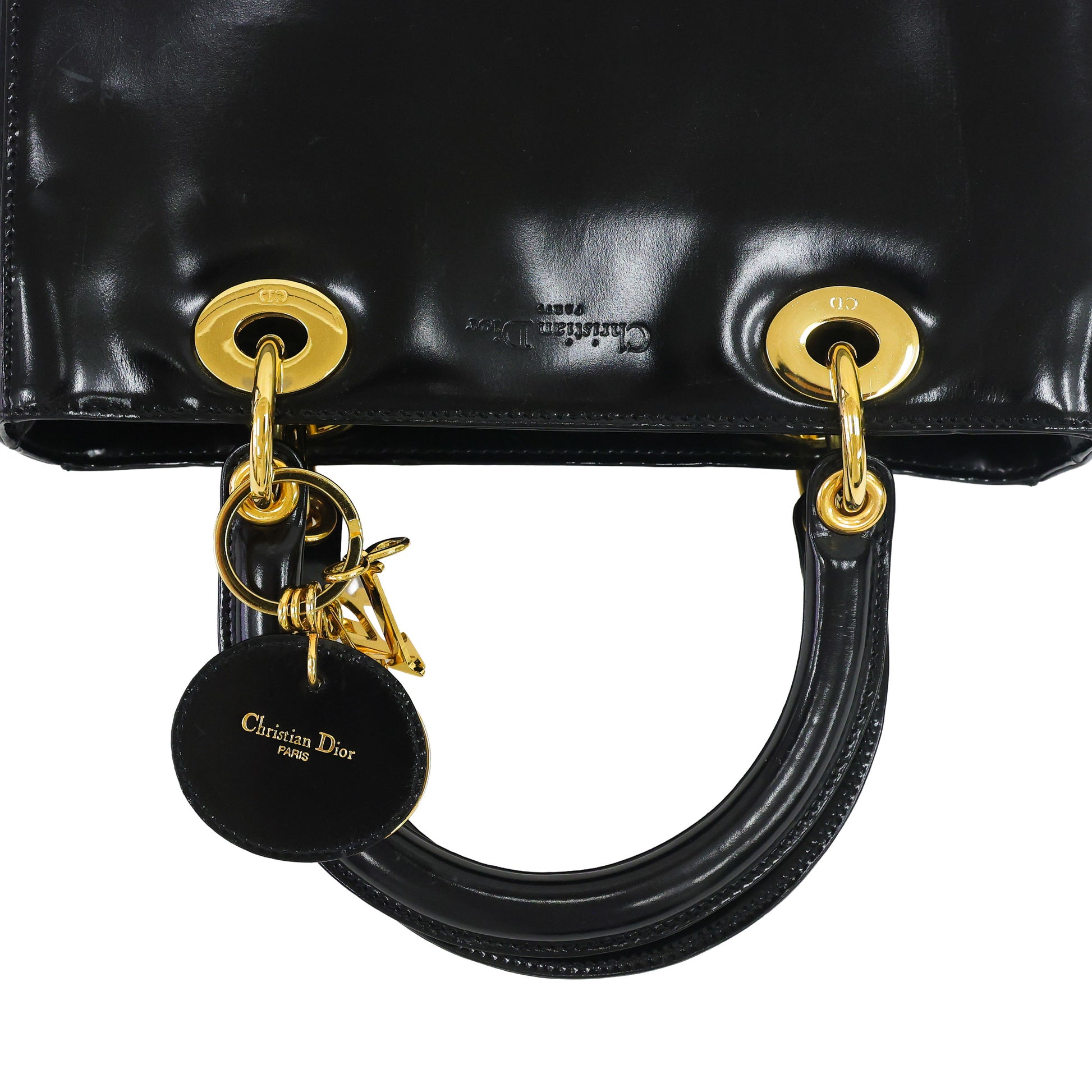 Preloved CHRISTIAN DIOR Lady Dior Patent Leather Black Medium Bag | Luxe Again Maison