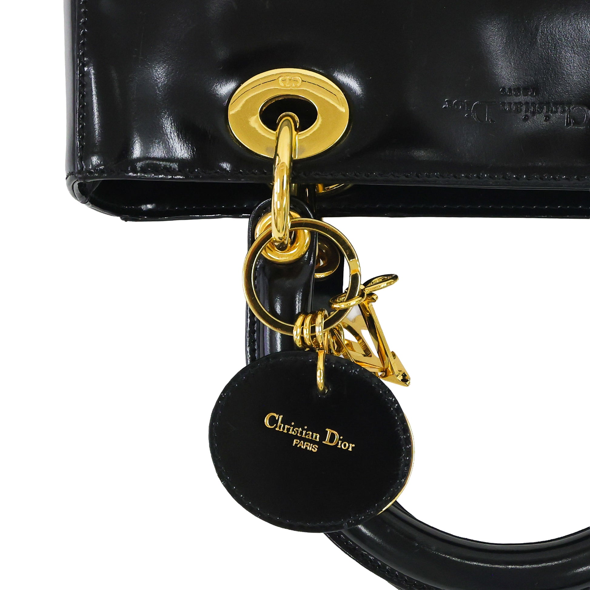 Preloved CHRISTIAN DIOR Lady Dior Patent Leather Black Medium Bag | Luxe Again Maison