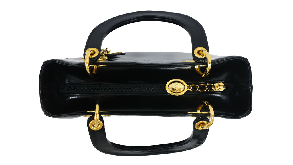 Preloved CHRISTIAN DIOR Lady Dior Patent Leather Black Medium Bag | Luxe Again Maison