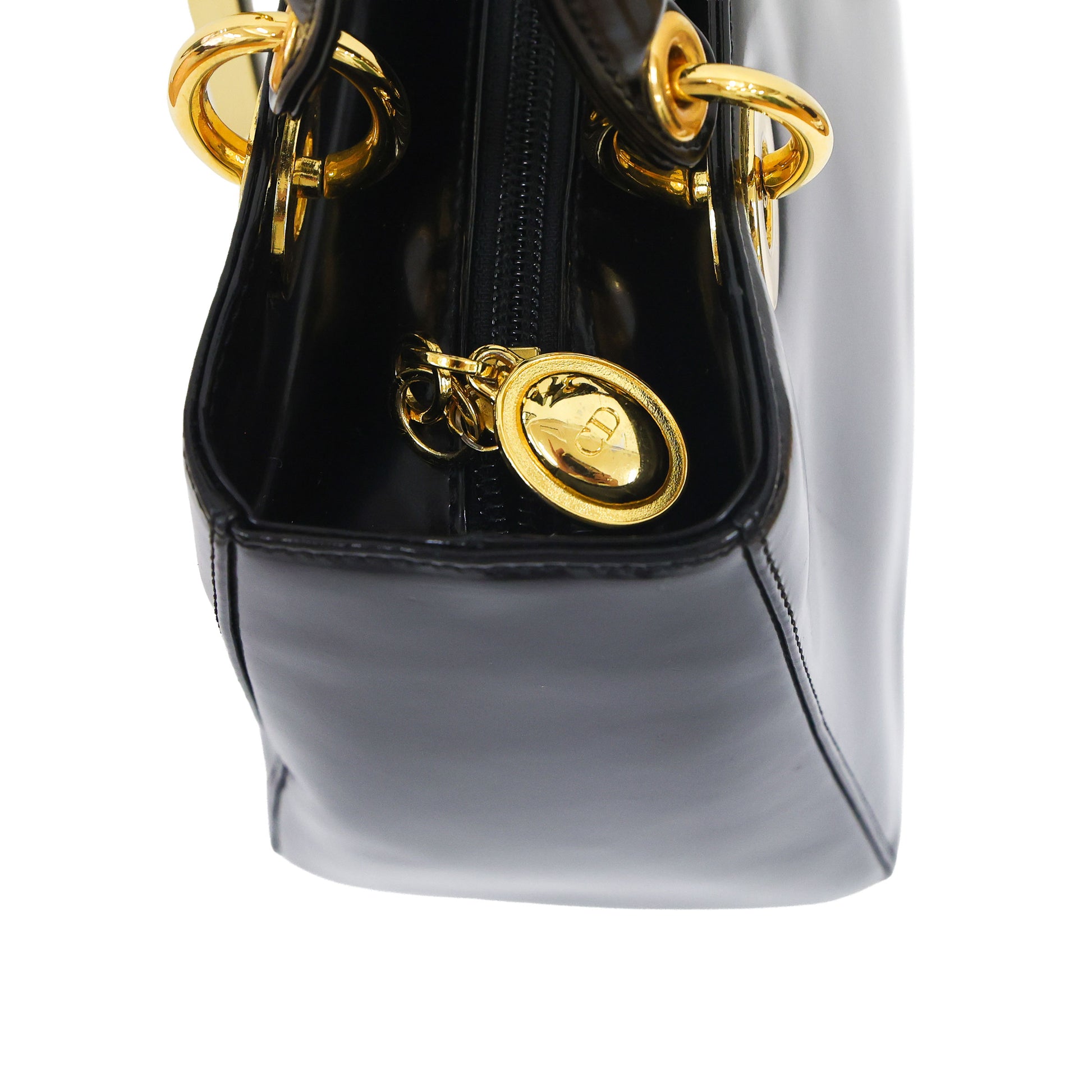 Preloved CHRISTIAN DIOR Lady Dior Patent Leather Black Medium Bag | Luxe Again Maison
