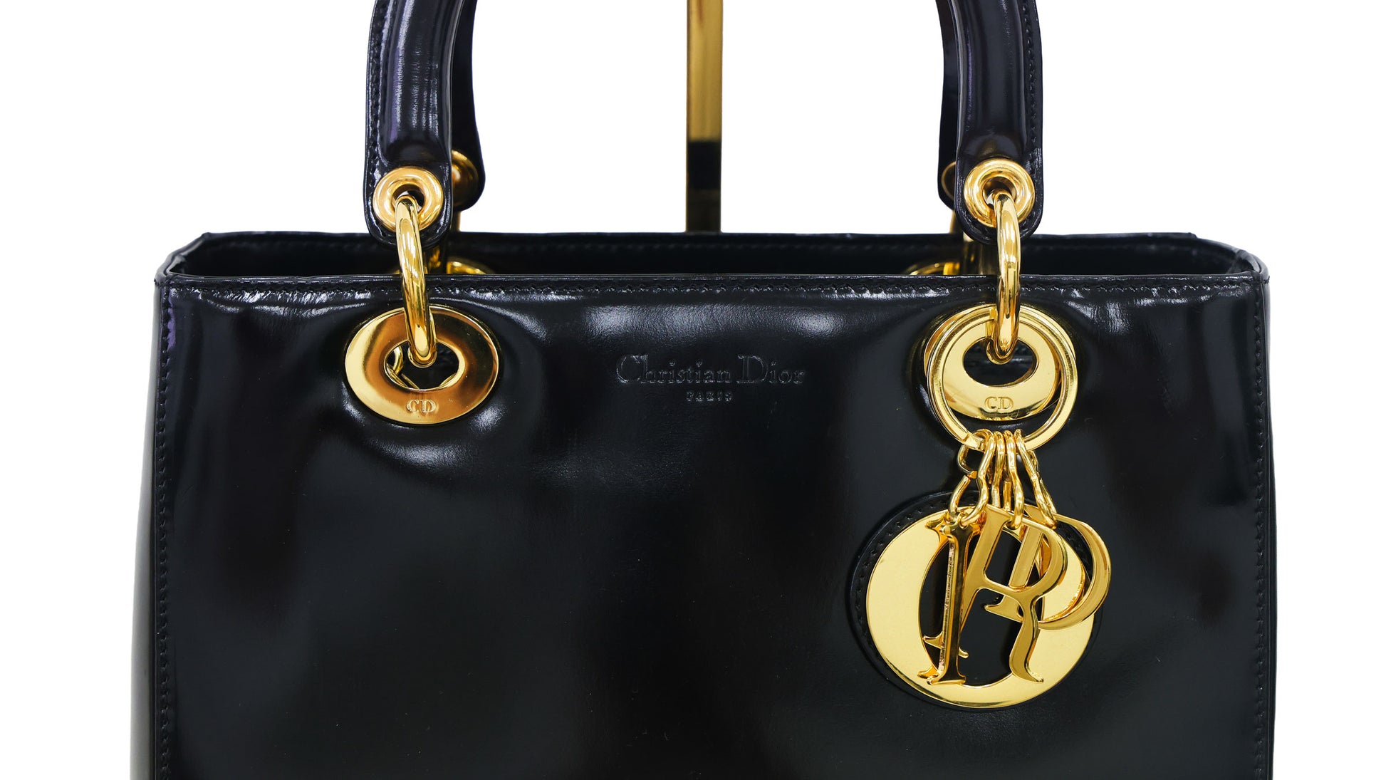 Preloved CHRISTIAN DIOR Lady Dior Patent Leather Black Medium Bag | Luxe Again Maison