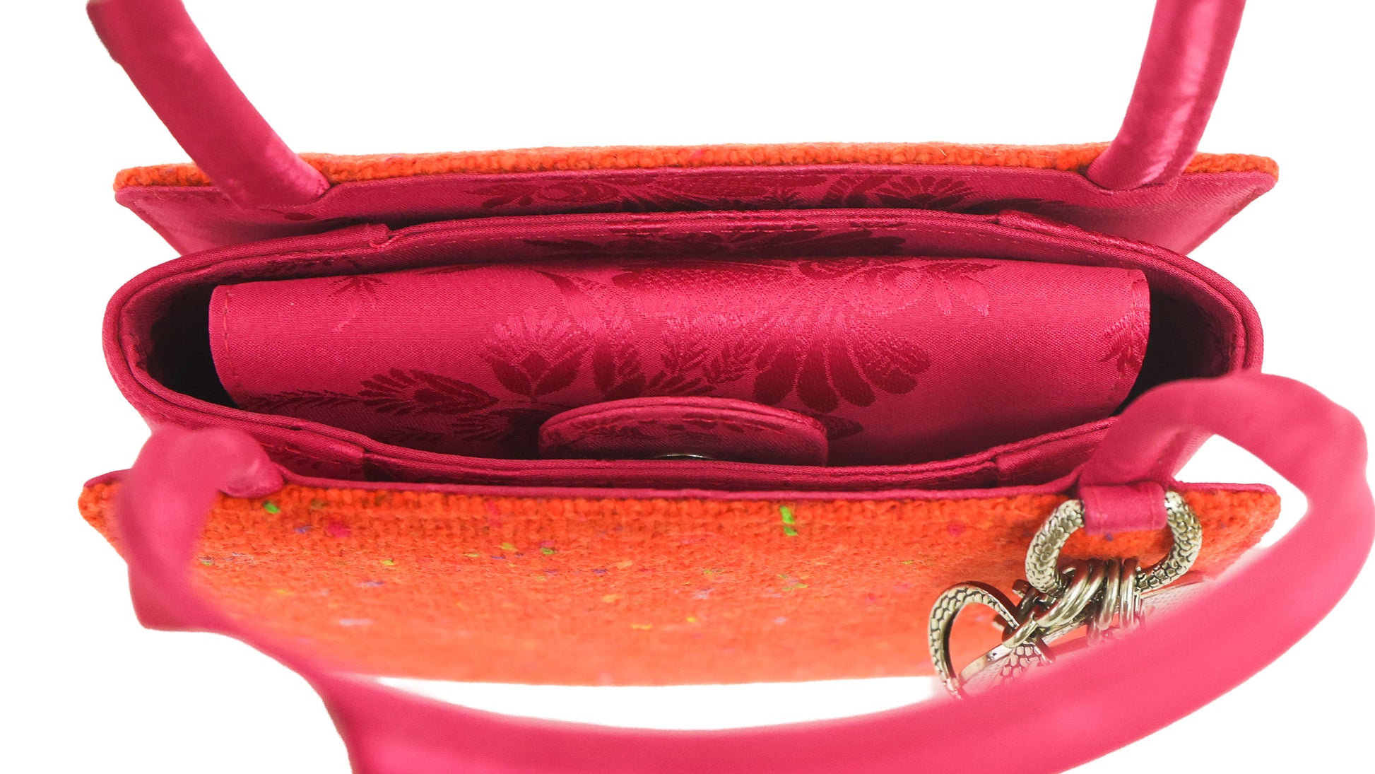 Preloved CHRISTIAN DIOR Lady Dior Tweed Satin Orange Pink Mini Bag | Luxe Again Maion