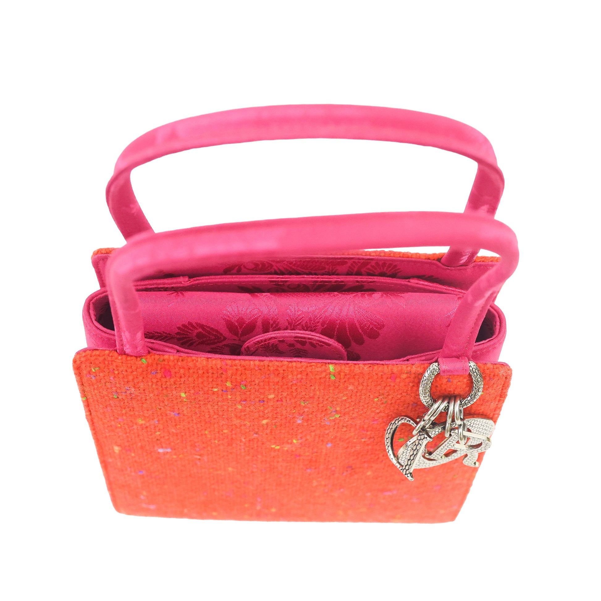 Preloved CHRISTIAN DIOR Lady Dior Tweed Satin Orange Pink Mini Bag | Luxe Again Maion