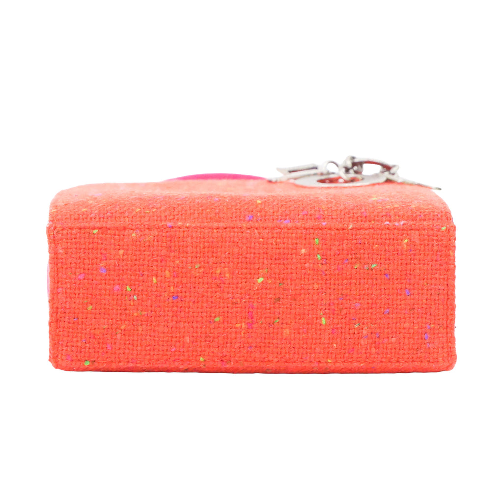 Preloved CHRISTIAN DIOR Lady Dior Tweed Satin Orange Pink Mini Bag | Luxe Again Maion