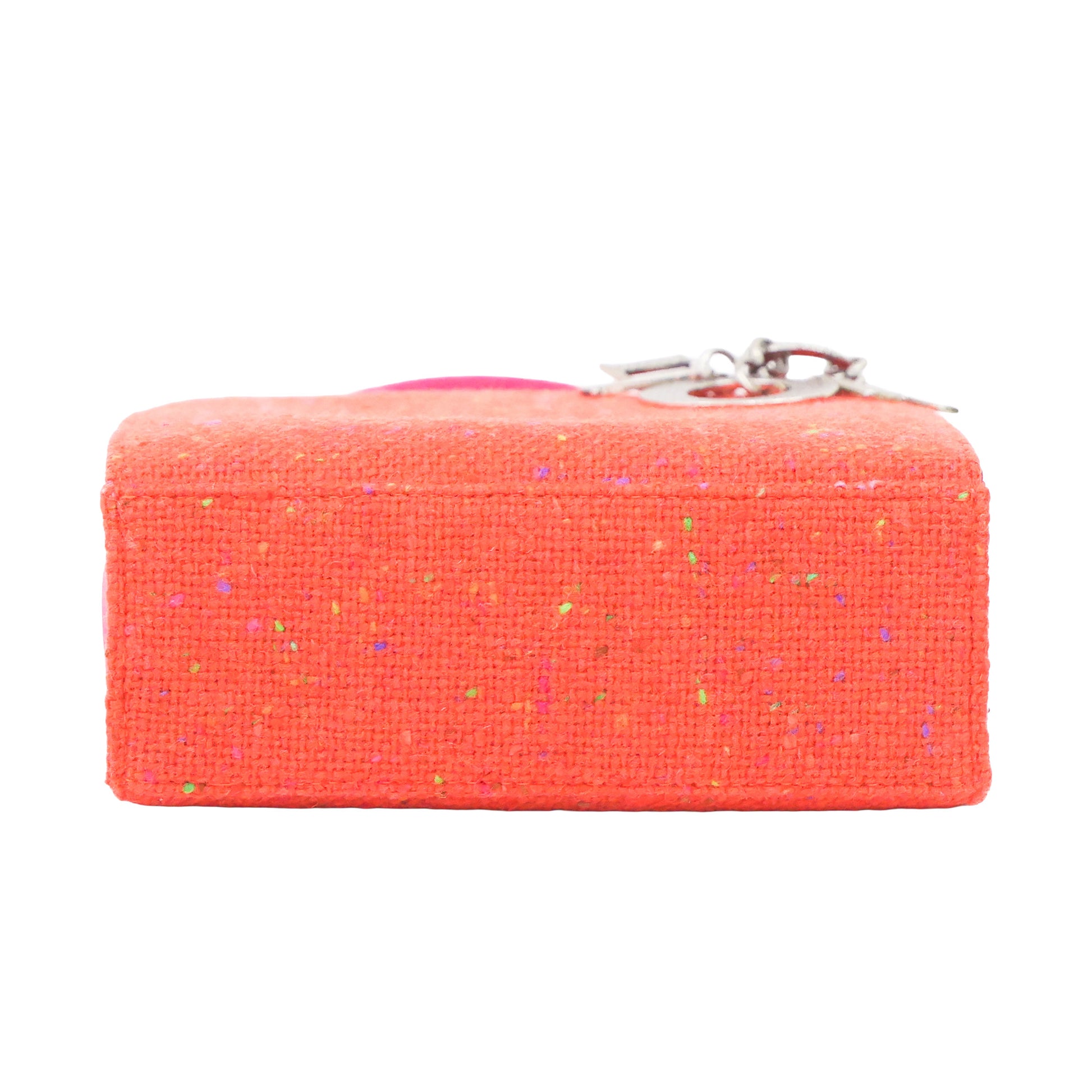 Preloved CHRISTIAN DIOR Lady Dior Tweed Satin Orange Pink Mini Bag | Luxe Again Maion