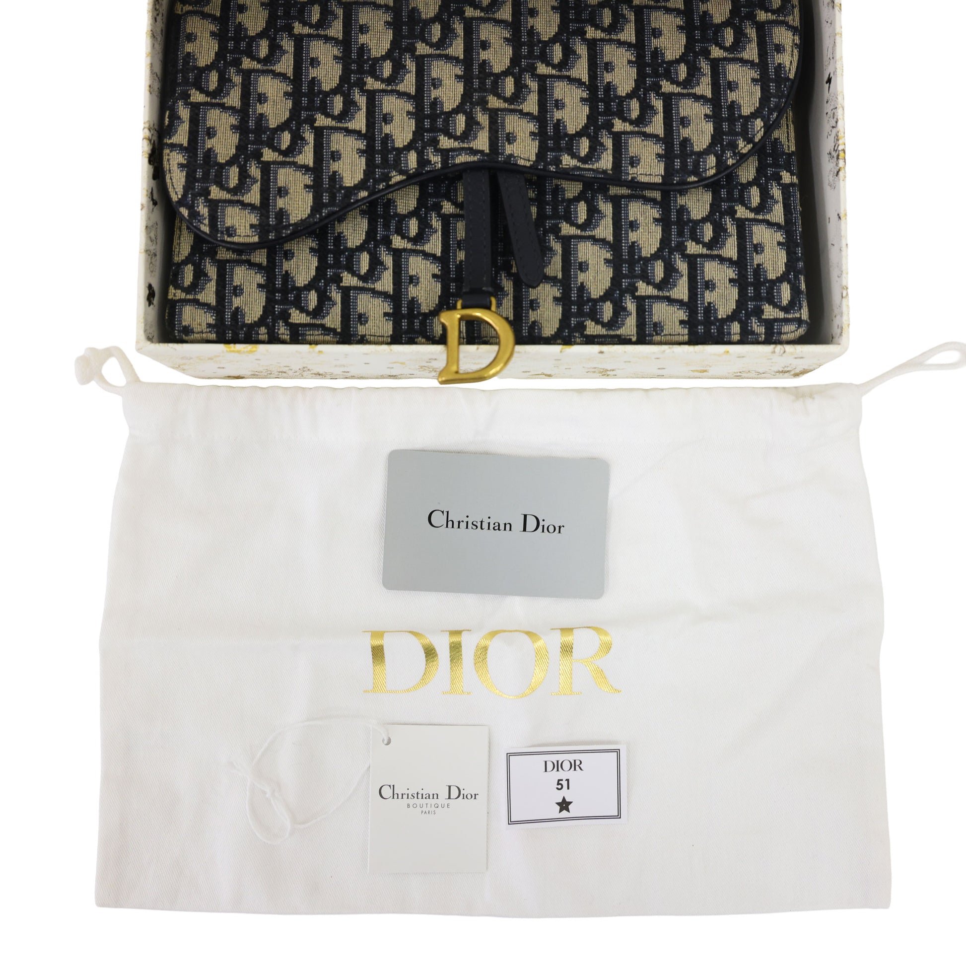Preloved CHRISTIAN DIOR Oblique Saddle Wallet on Chain Canvas x Leather Beige & Navy | Luxe Again Maison