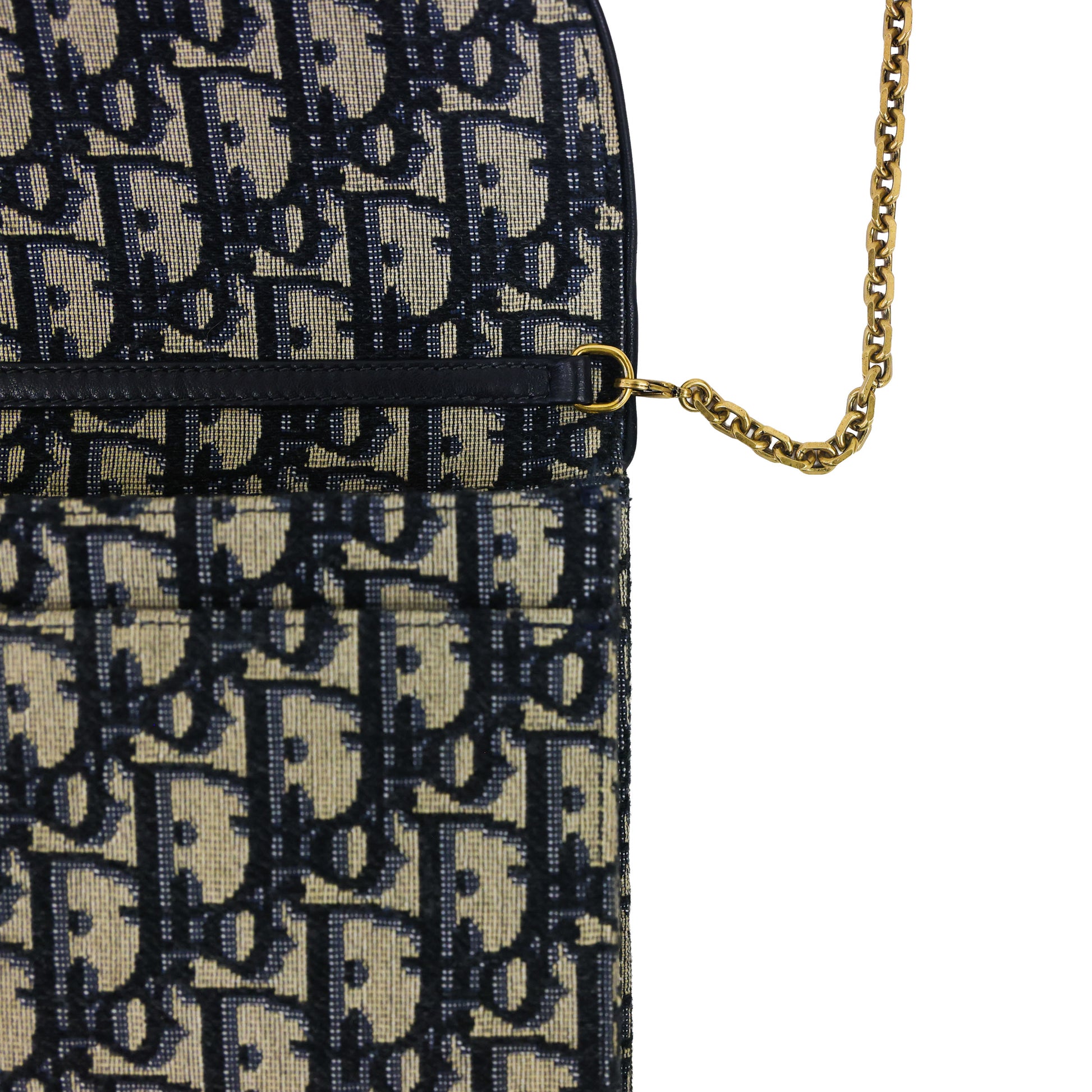 Preloved CHRISTIAN DIOR Oblique Saddle Wallet on Chain Canvas x Leather Beige & Navy | Luxe Again Maison