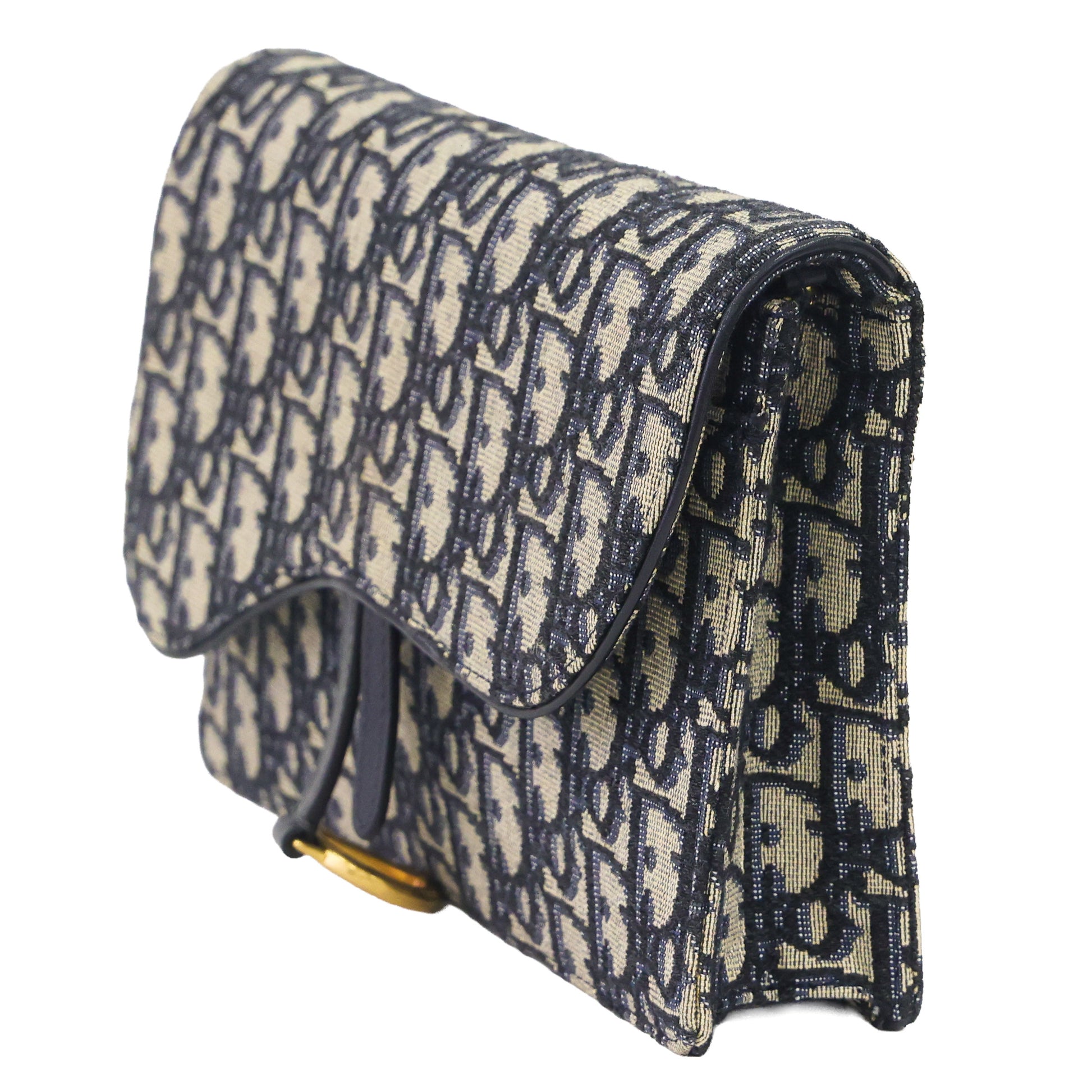 CHRISTIAN DIOR Oblique Saddle Wallet on Chain Canvas x Leather