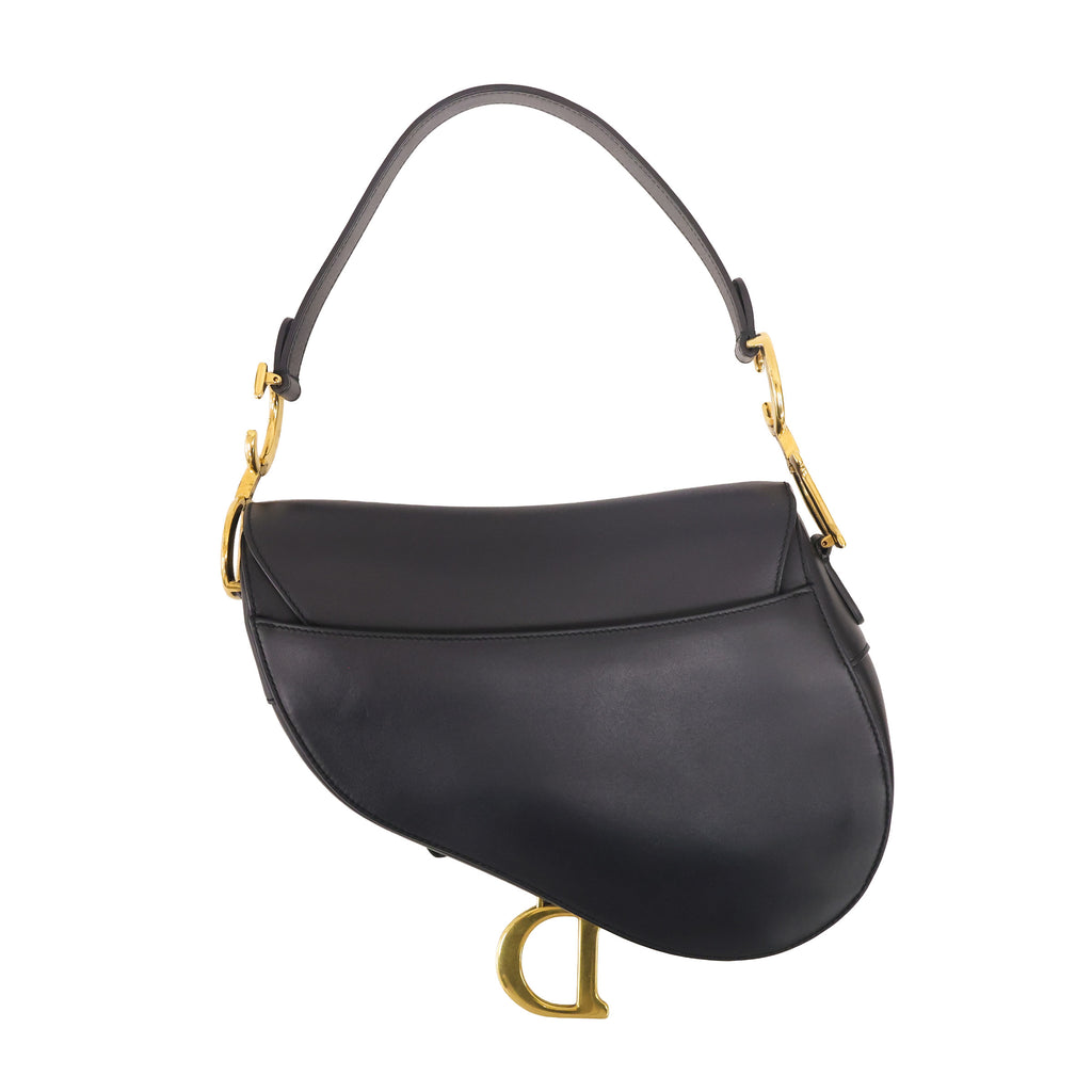 Preloved CHRISTIAN DIOR Saddle Leather Black 2 Way Shoulder Bag | Luxe Again Maison