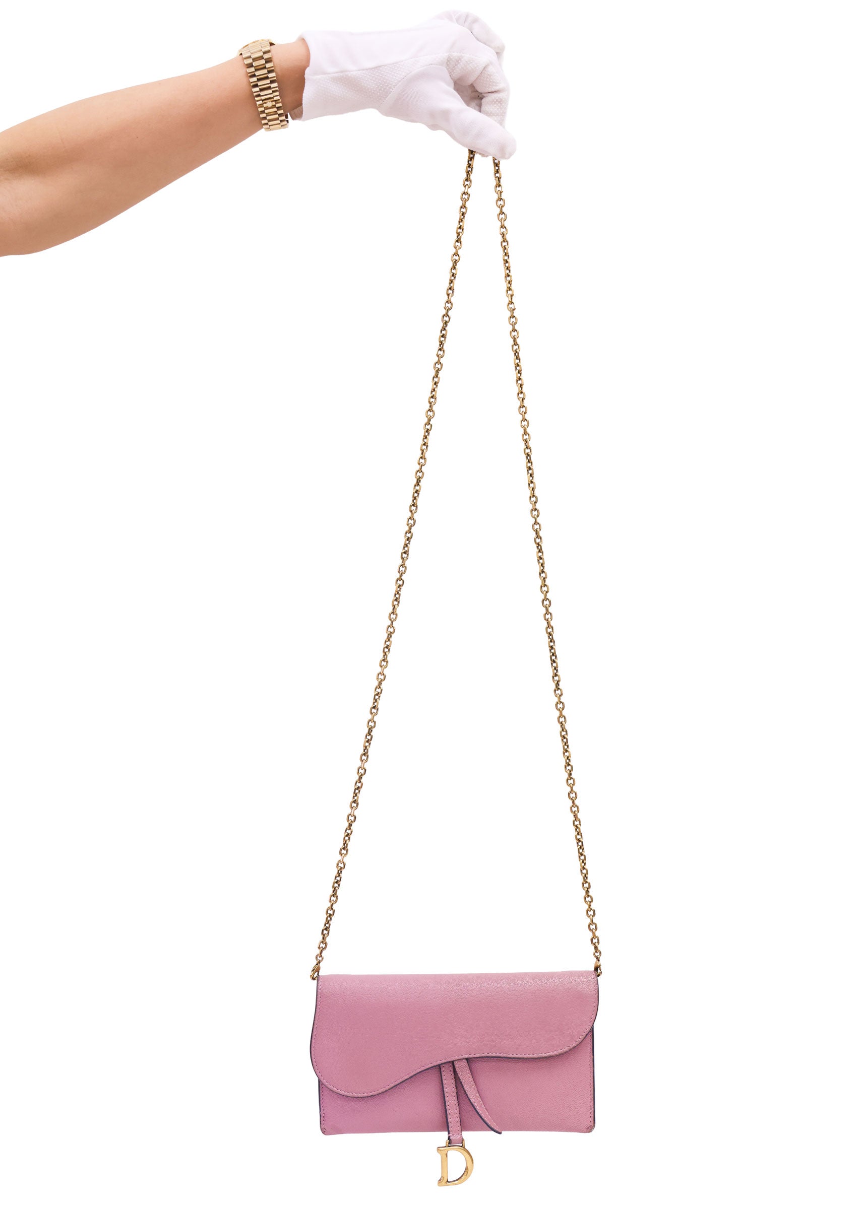 Preloved CHRISTIAN DIOR Saddle Long Leather Chain Wallet Pink | Luxe Again Maison