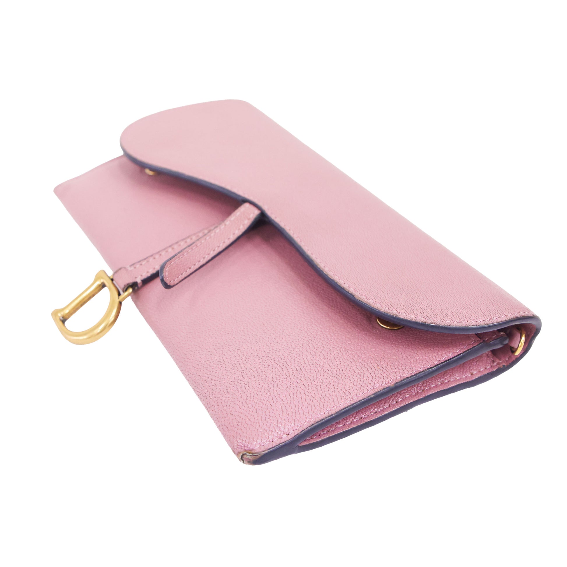 Preloved CHRISTIAN DIOR Saddle Long Leather Chain Wallet Pink | Luxe Again Maison
