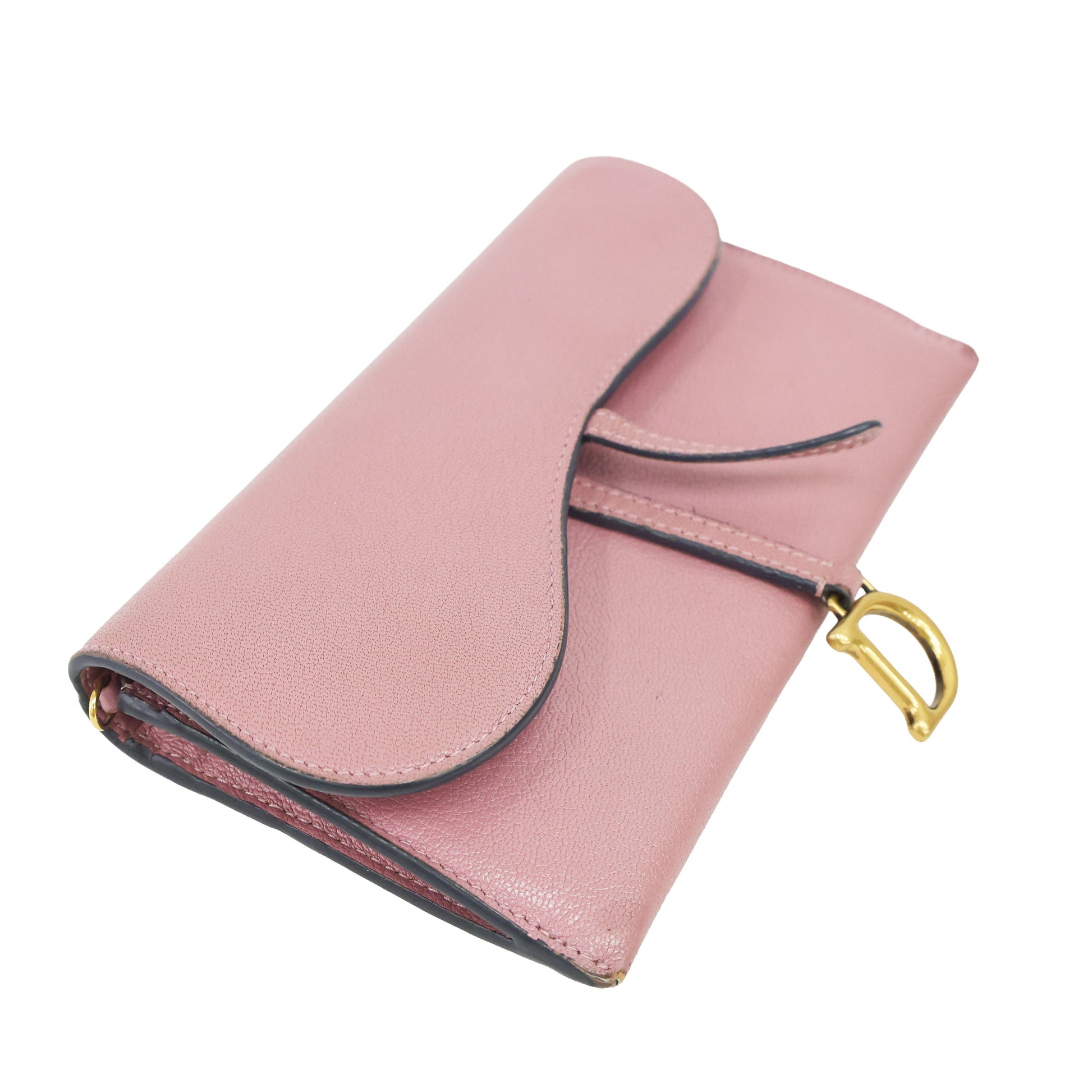 Preloved CHRISTIAN DIOR Saddle Long Leather Chain Wallet Pink | Luxe Again Maison