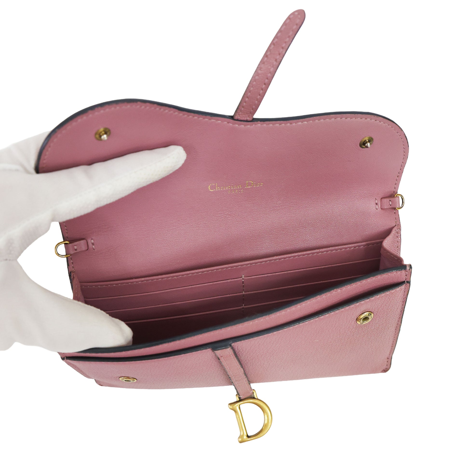 Preloved CHRISTIAN DIOR Saddle Long Leather Chain Wallet Pink | Luxe Again Maison