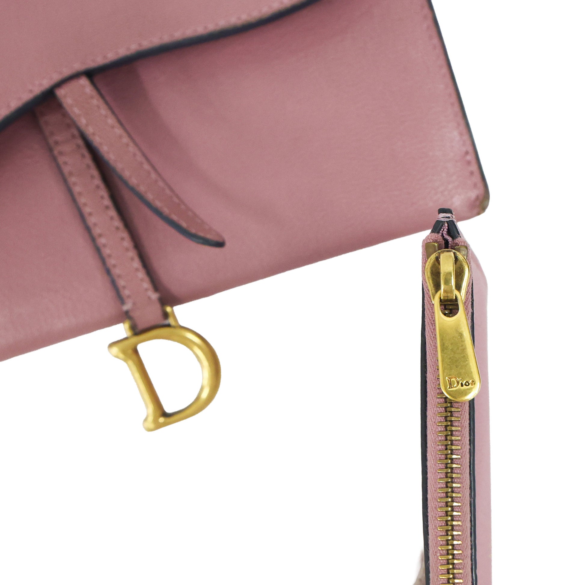 Preloved CHRISTIAN DIOR Saddle Long Leather Chain Wallet Pink | Luxe Again Maison