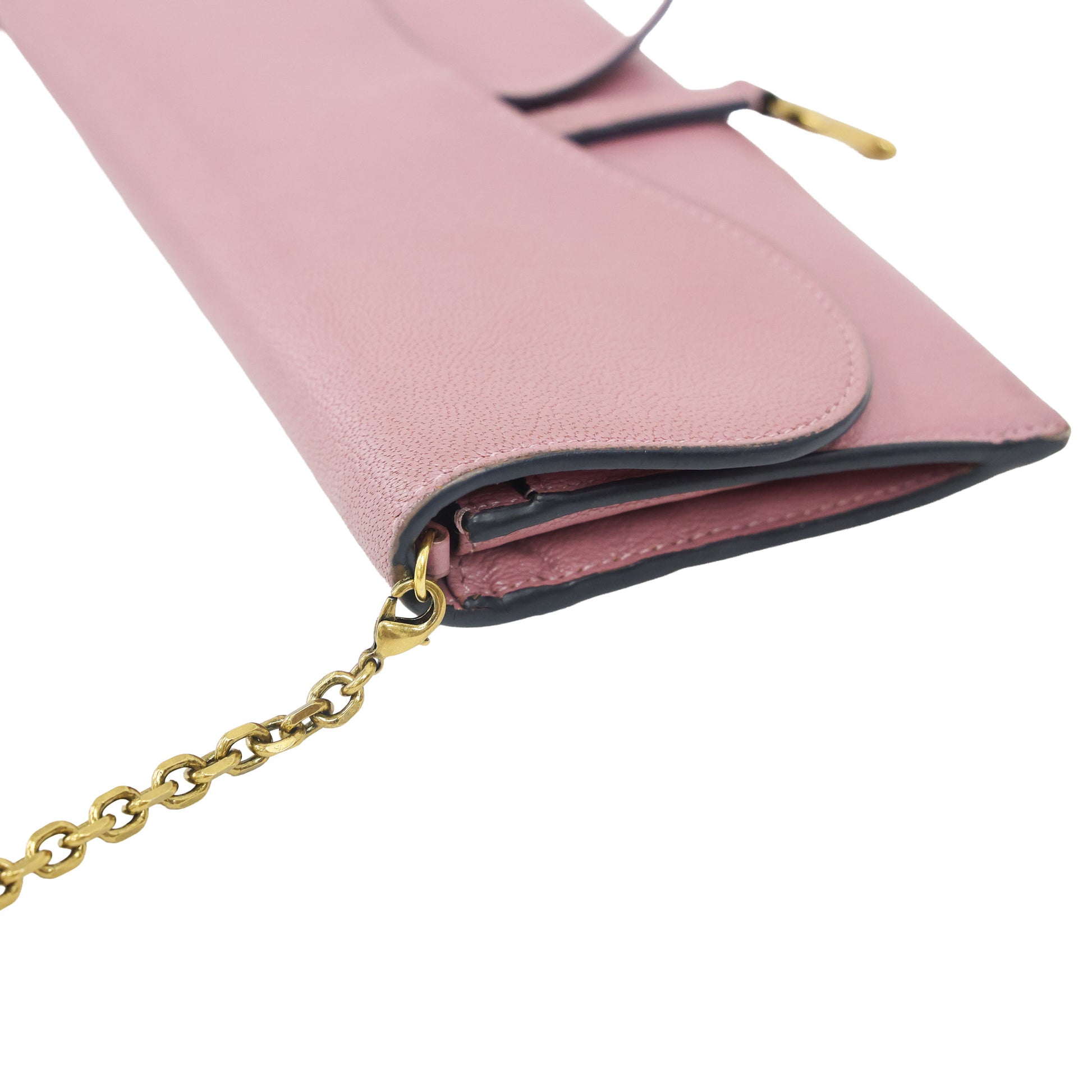 Preloved CHRISTIAN DIOR Saddle Long Leather Chain Wallet Pink | Luxe Again Maison