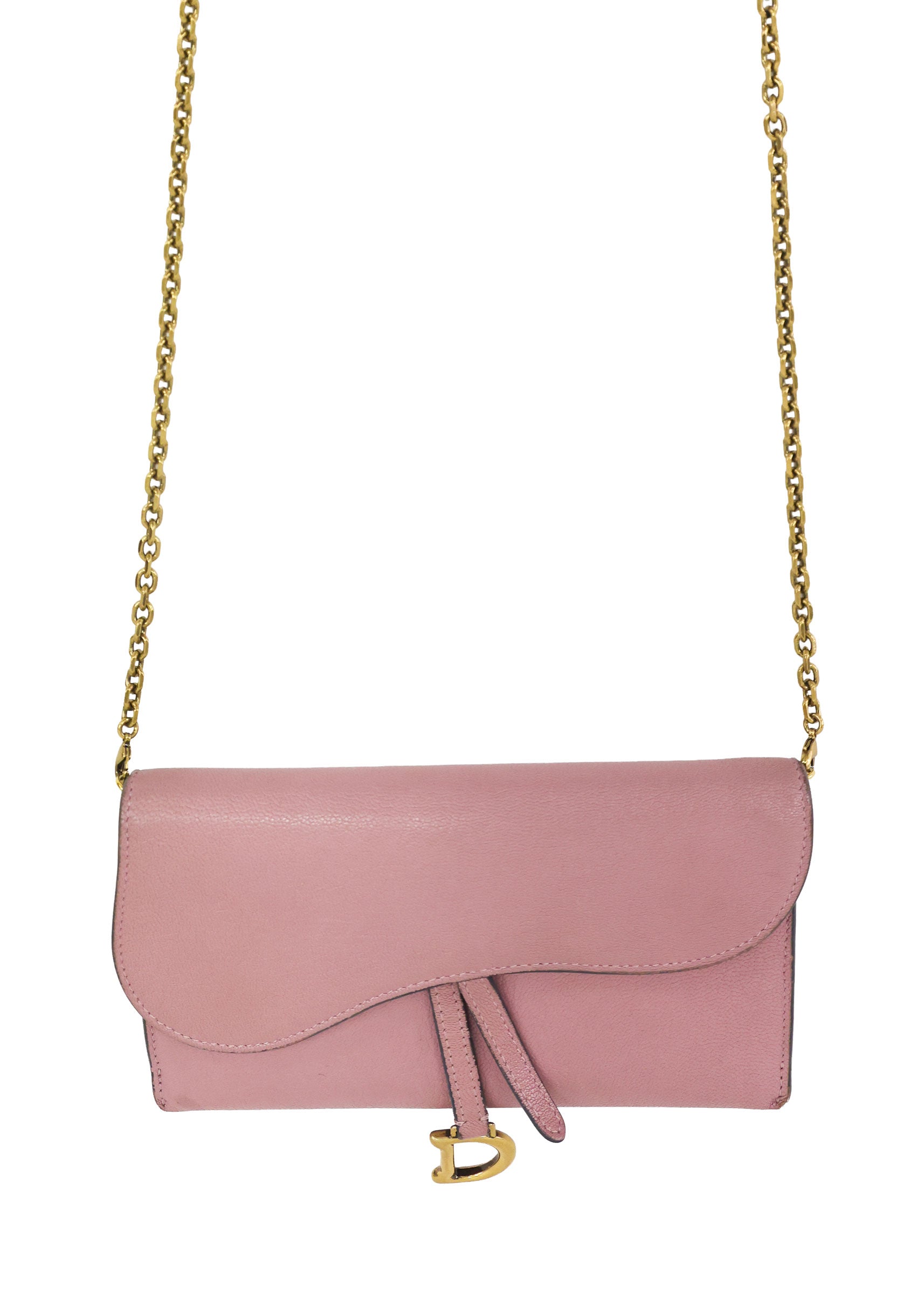 Preloved CHRISTIAN DIOR Saddle Long Leather Chain Wallet Pink | Luxe Again Maison