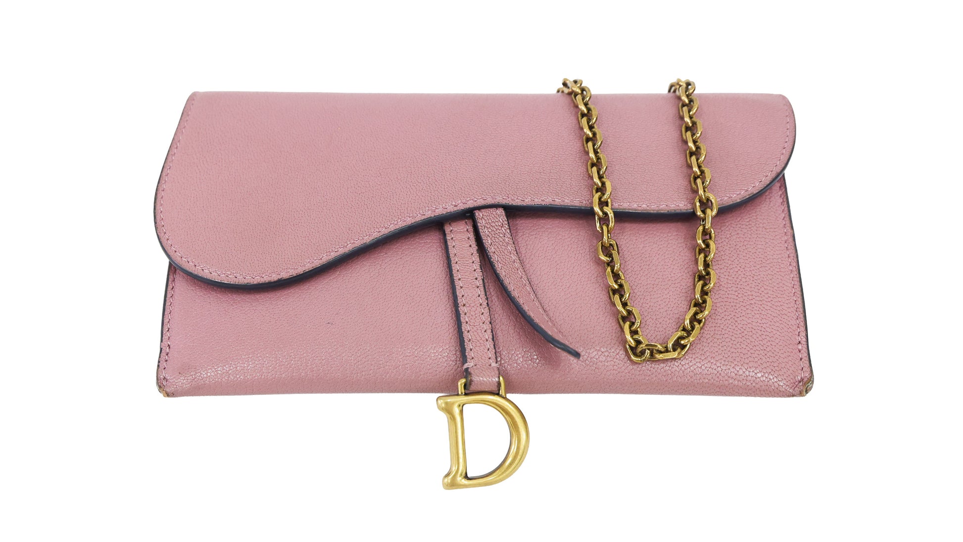 Preloved CHRISTIAN DIOR Saddle Long Leather Chain Wallet Pink | Luxe Again Maison