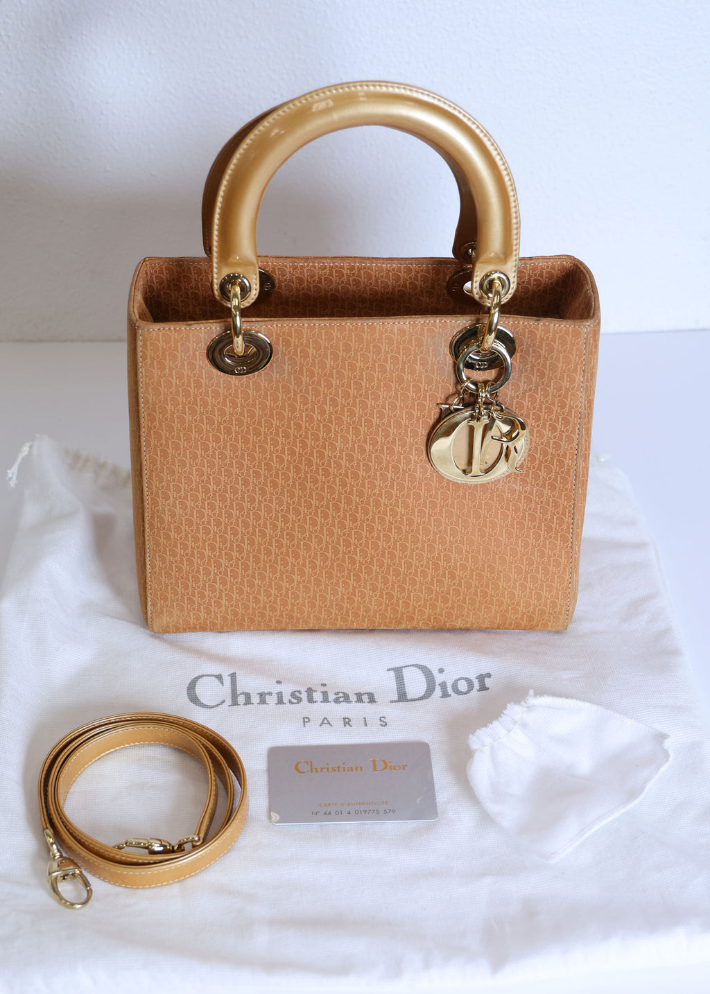 Preloved CHRISTIAN DIOR Trotter Lady Dior 2 Way Suede Yellow Medium | Luxe Again Maison