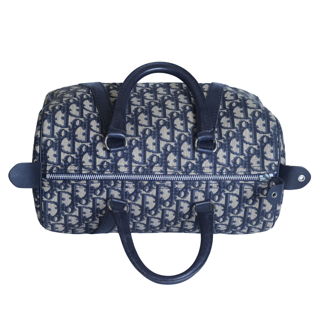 Preloved CHRISTIAN-DIOR Trotter Boston Bag Navy Blue | Luxe Again Maison