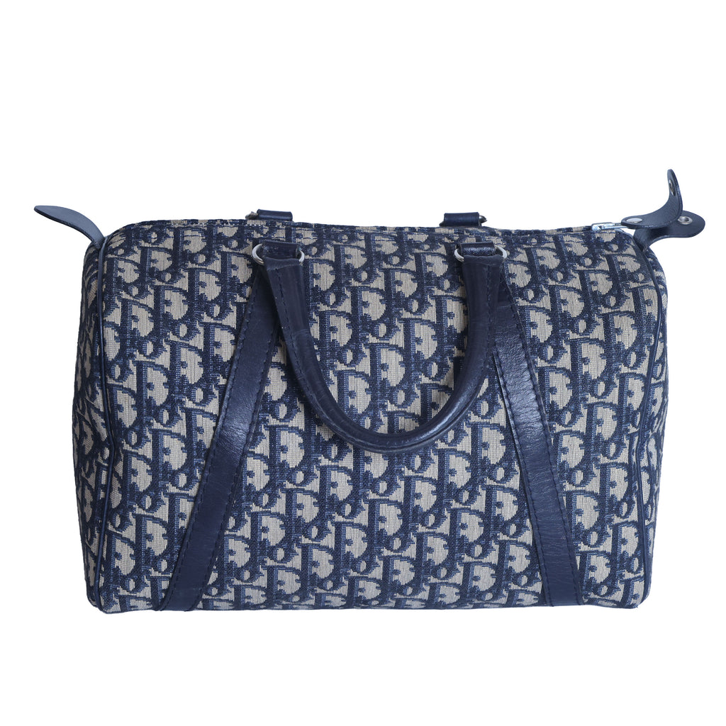 Preloved CHRISTIAN-DIOR Trotter Boston Bag Navy Blue | Luxe Again Maison