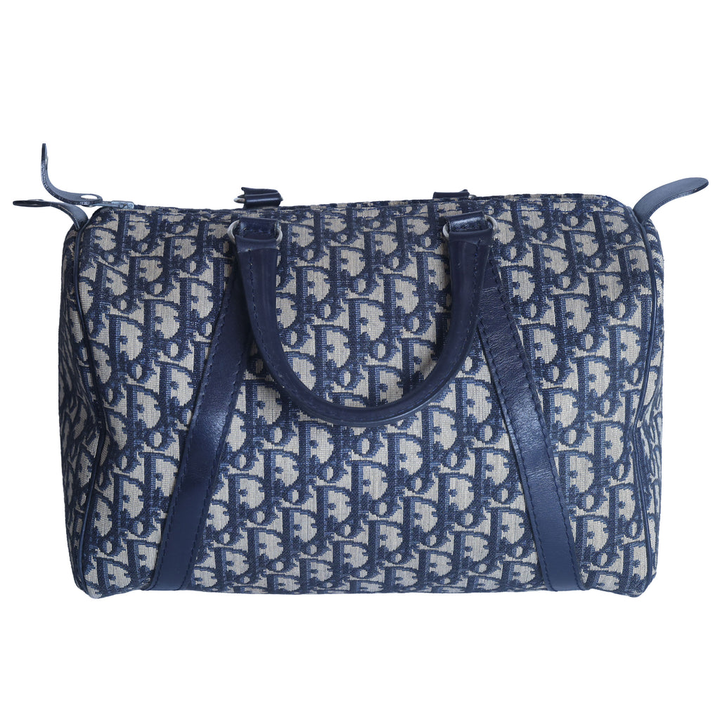 Preloved CHRISTIAN-DIOR Trotter Boston Bag Navy Blue | Luxe Again Maison