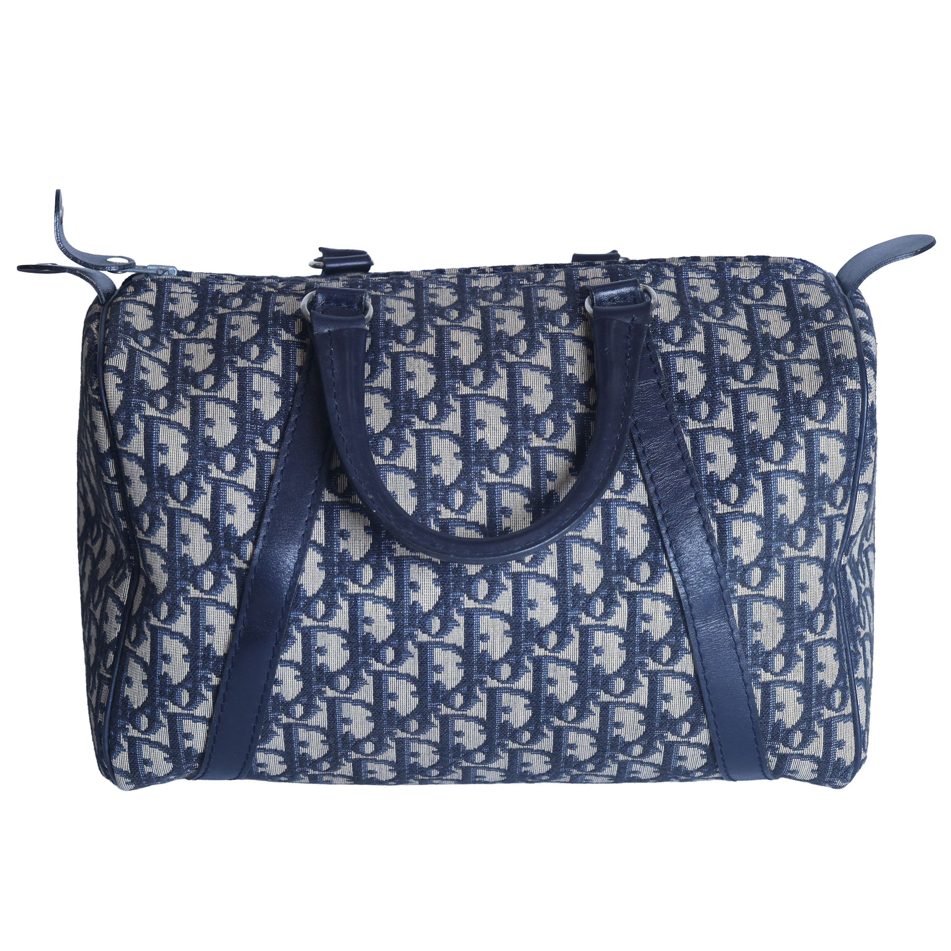 Preloved CHRISTIAN-DIOR Trotter Boston Bag Navy Blue | Luxe Again Maison