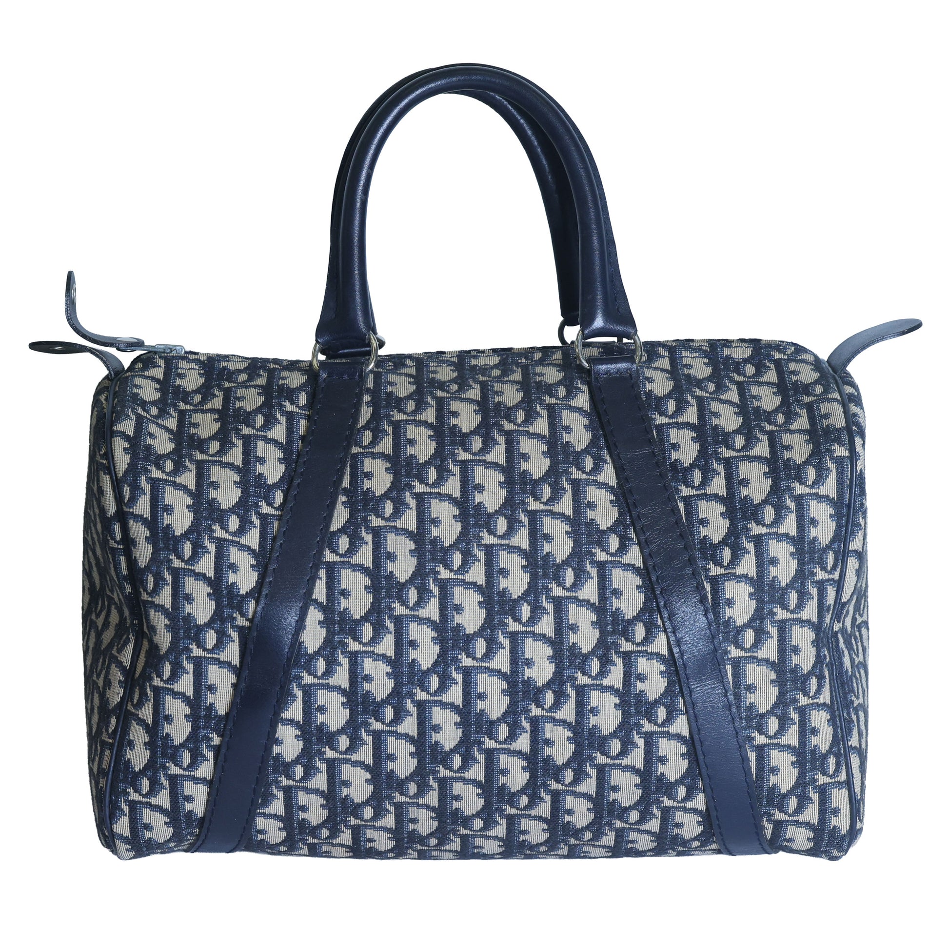 Preloved CHRISTIAN-DIOR Trotter Boston Bag Navy Blue | Luxe Again Maison