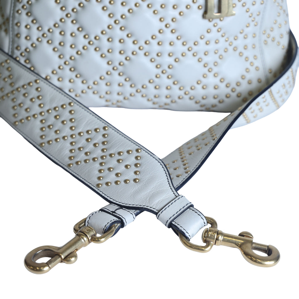 Preowned CHRISTIAN DIOR White Medium Lambskin Cannage Studded Supple Lady Dior | Luxe Again Maison
